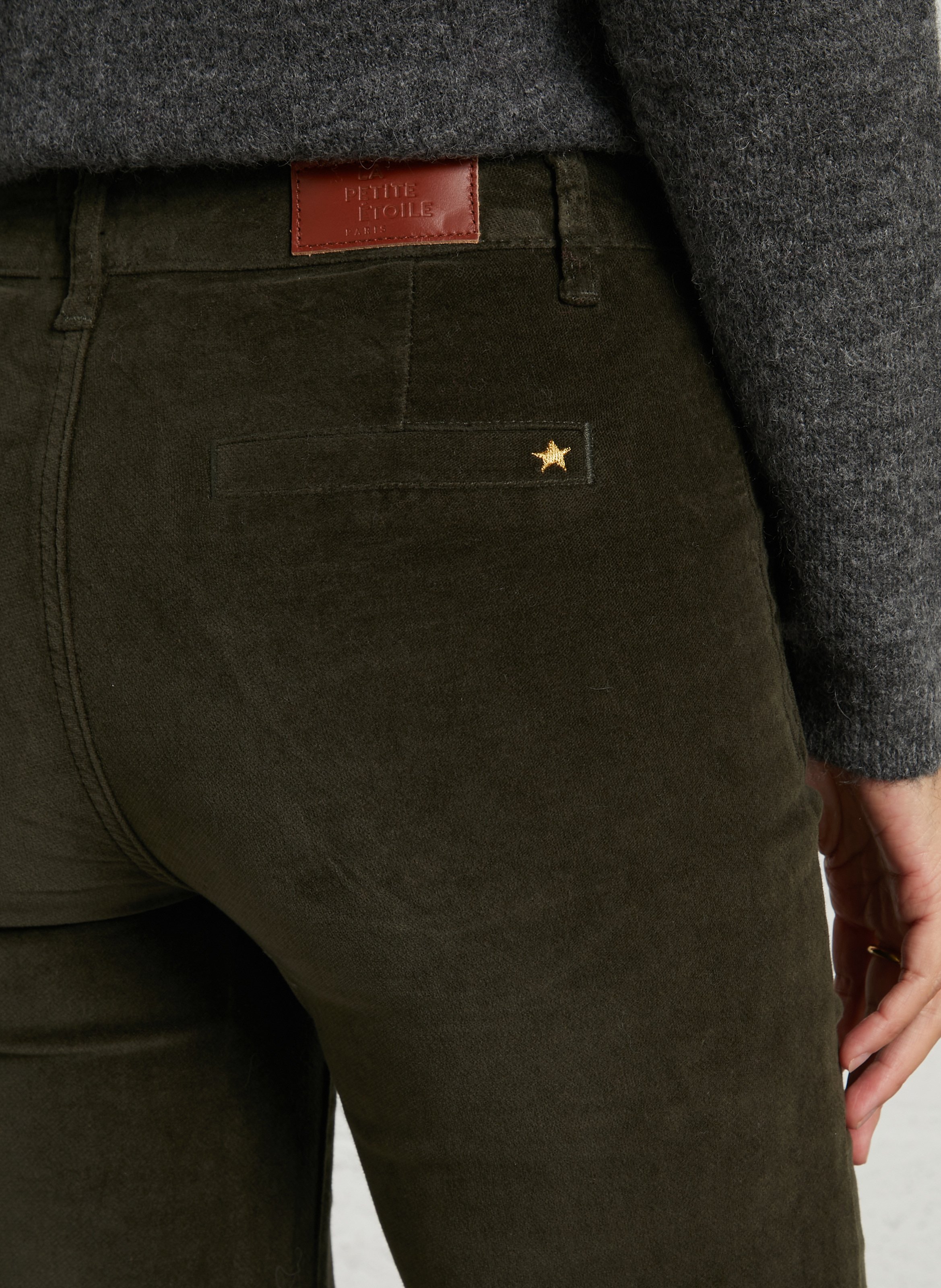 Pantalon flare taille haute en coton mélangé LA PETITE ETOILE Kaki
