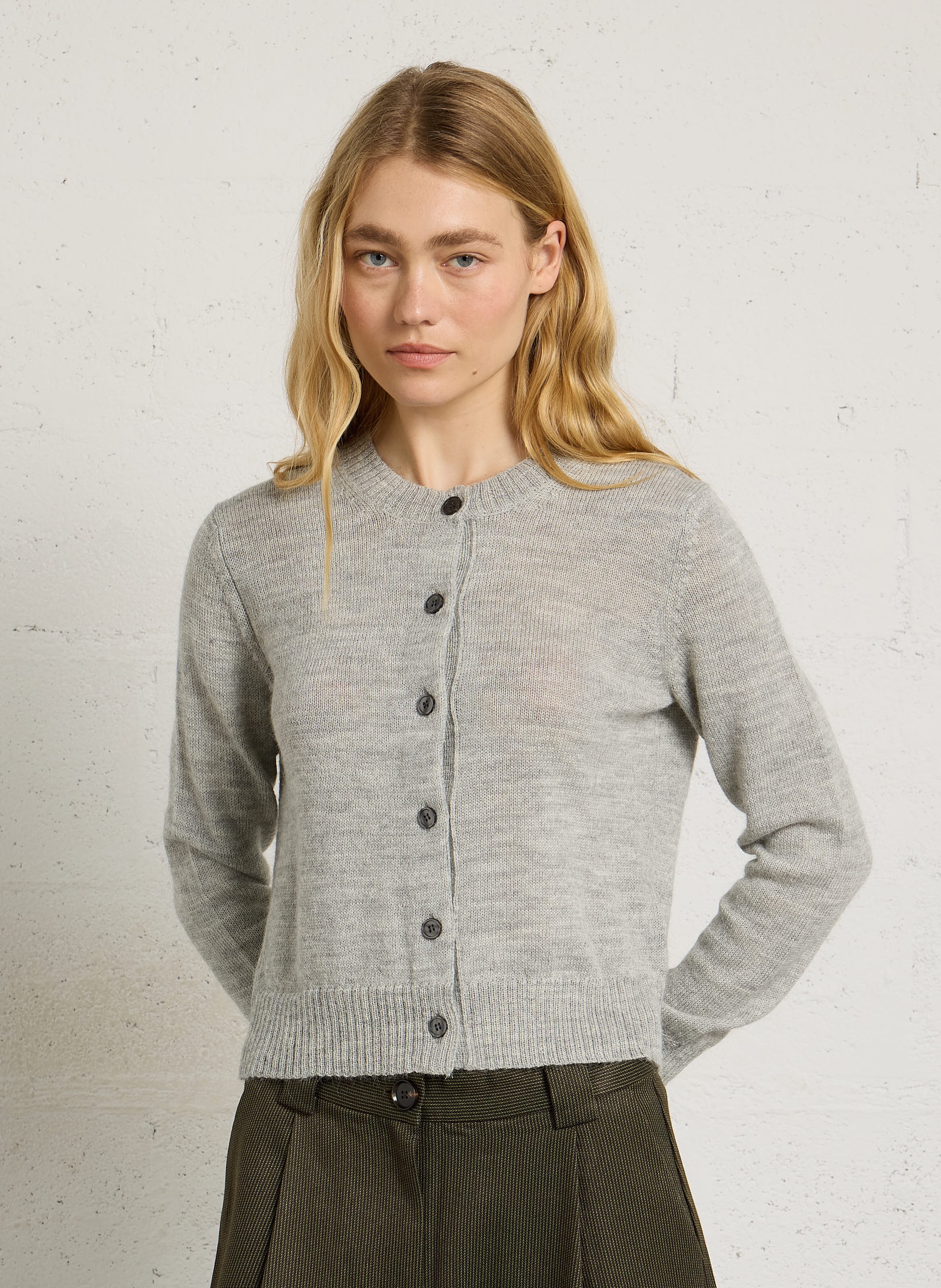 Gilet droit col rond en laine mérinos et alpaga SOEUR