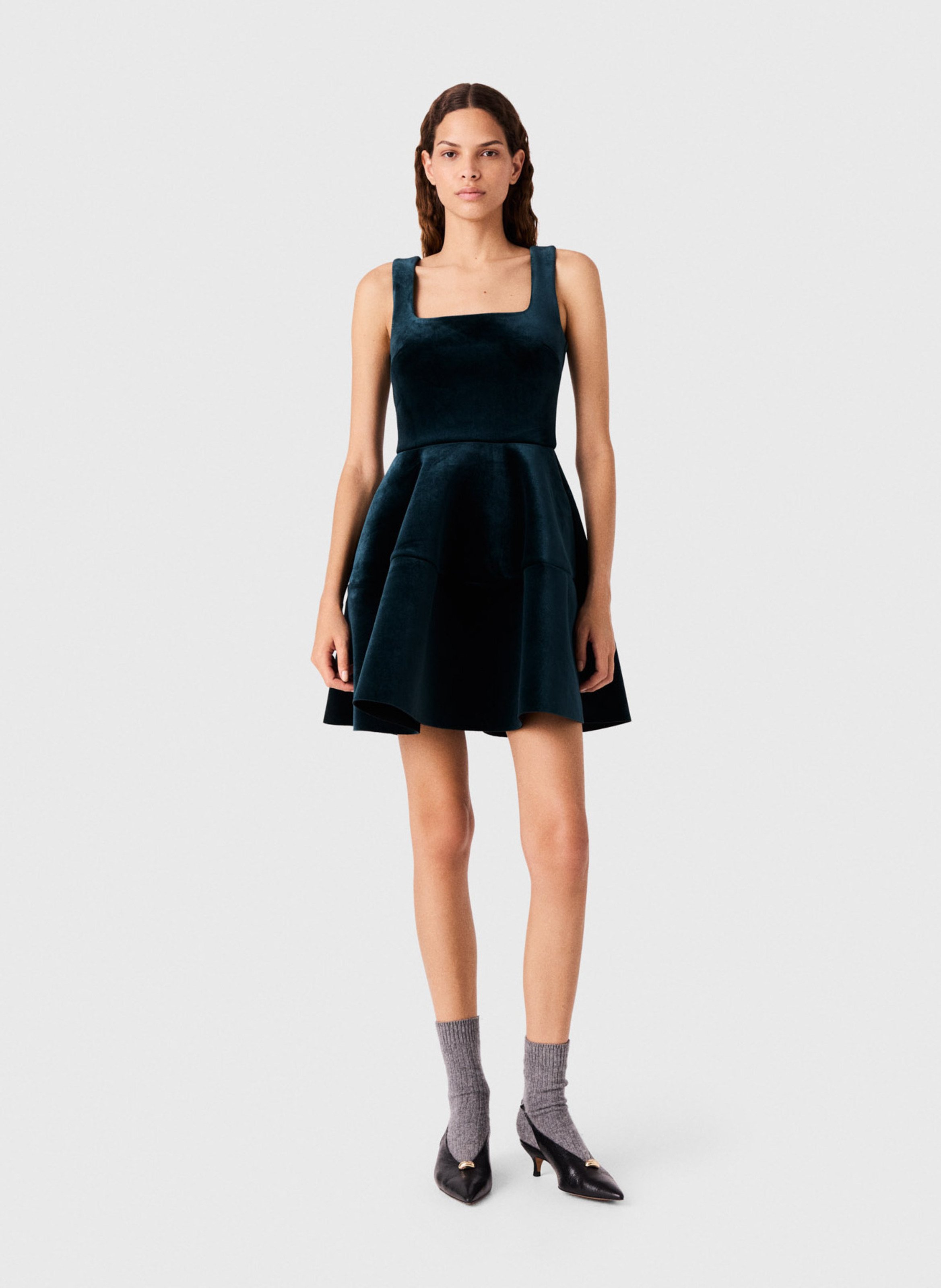 Robe évasée courte en velours MAJE Vert