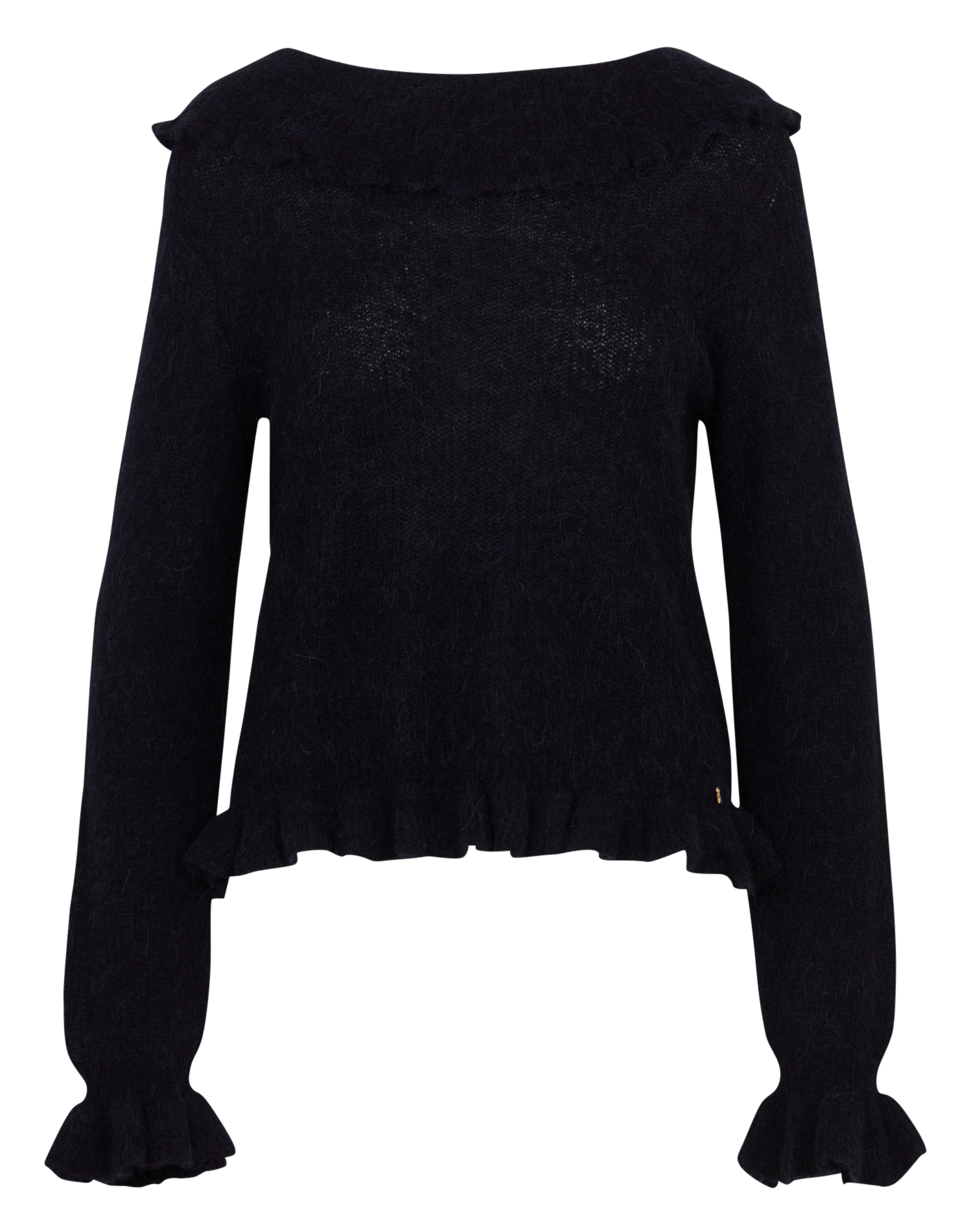 Pull col volanté à dos boutonné en laine et soie DES PETITS HAUTS