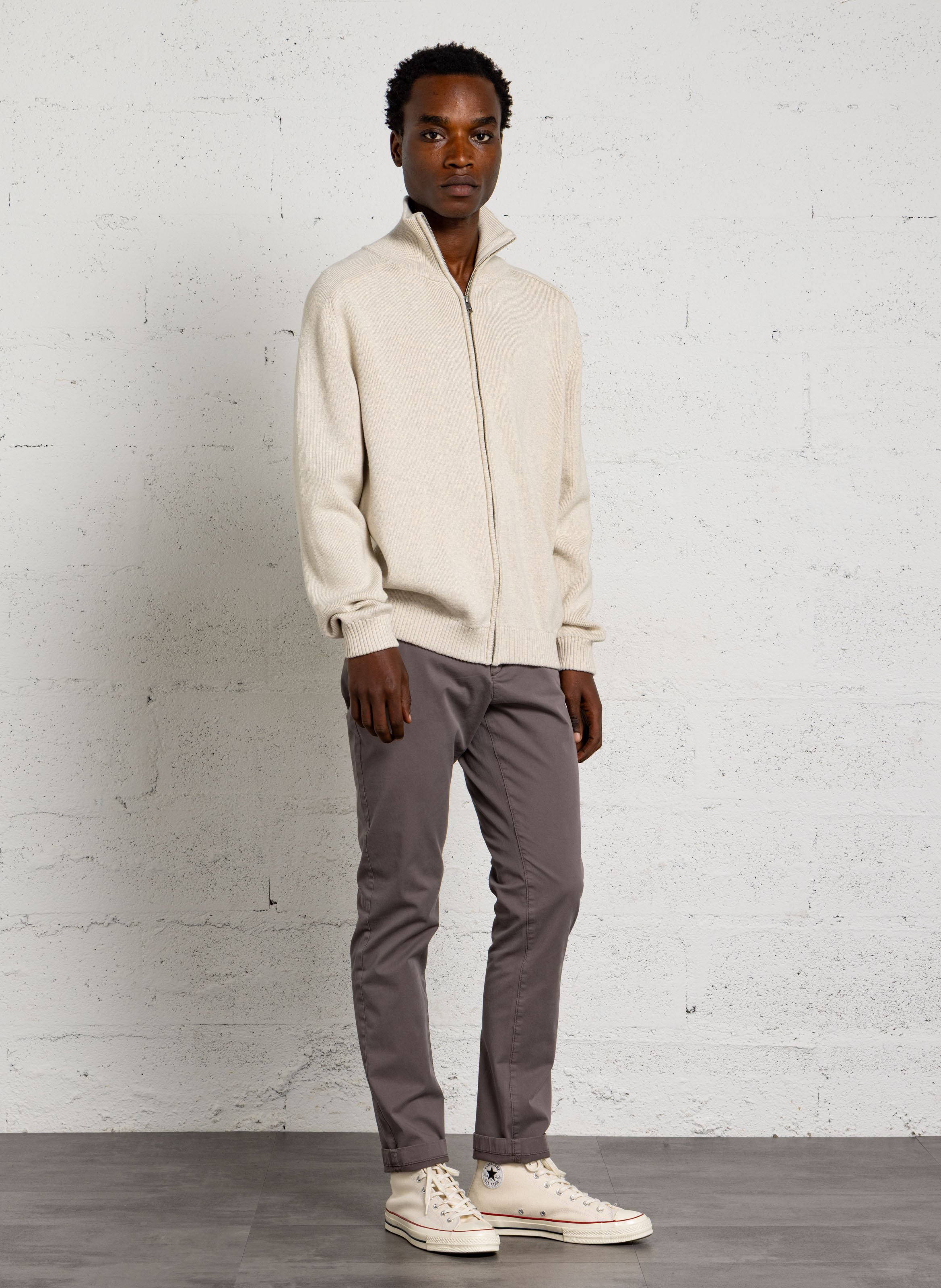 Cardigan droit zippé en coton mélangé IKKS Blanc