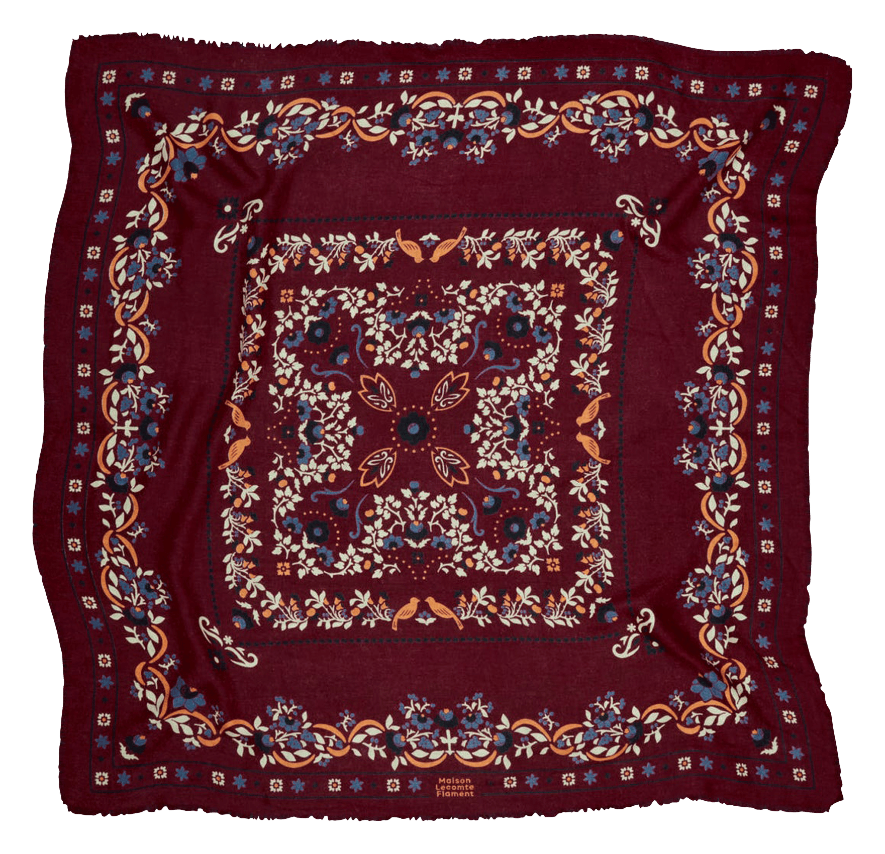 Haddock wool and silk printed scarf MAISON LECOMTE FLAMENT Red