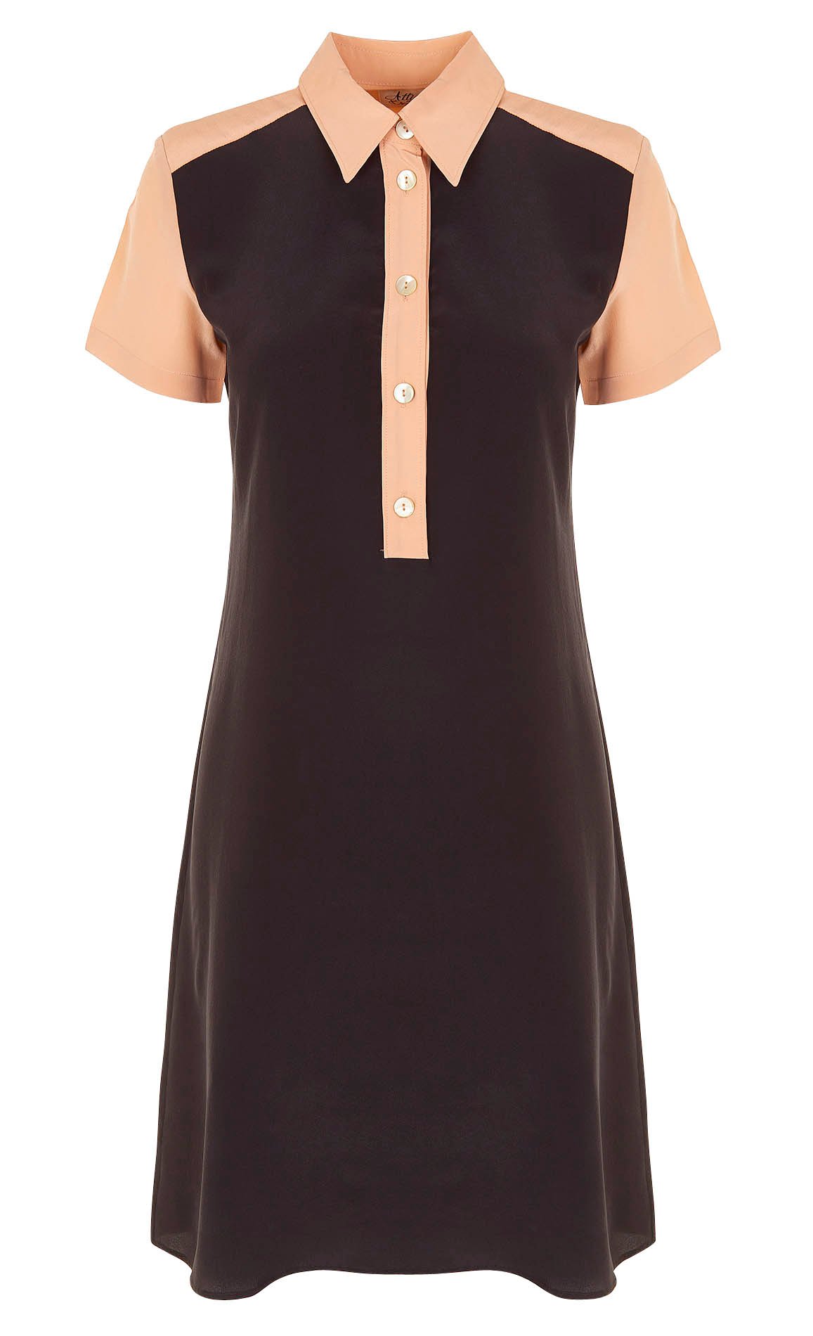 Two-tone silk shirt dress  ATTIC AND BARN Black