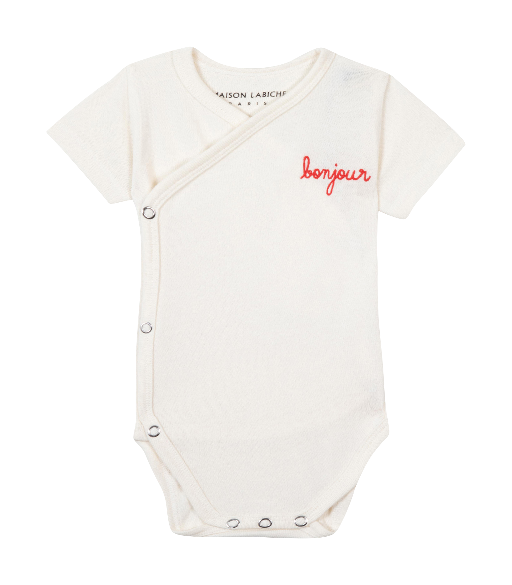 Organic cotton bodysuit with "bonjour" embroidery MAISON LABICHE White