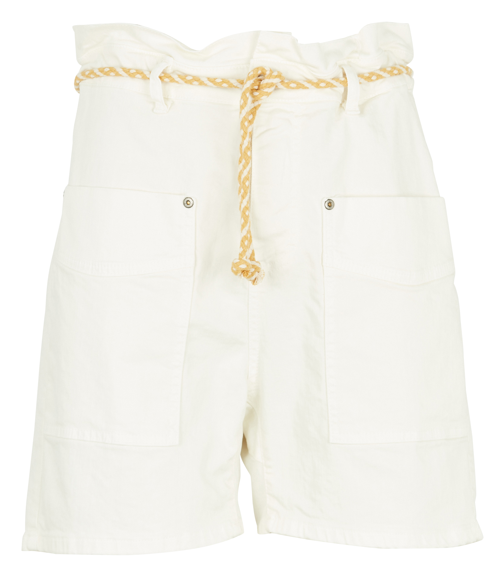 High-waisted gathered cotton-blend shorts PLEASE White