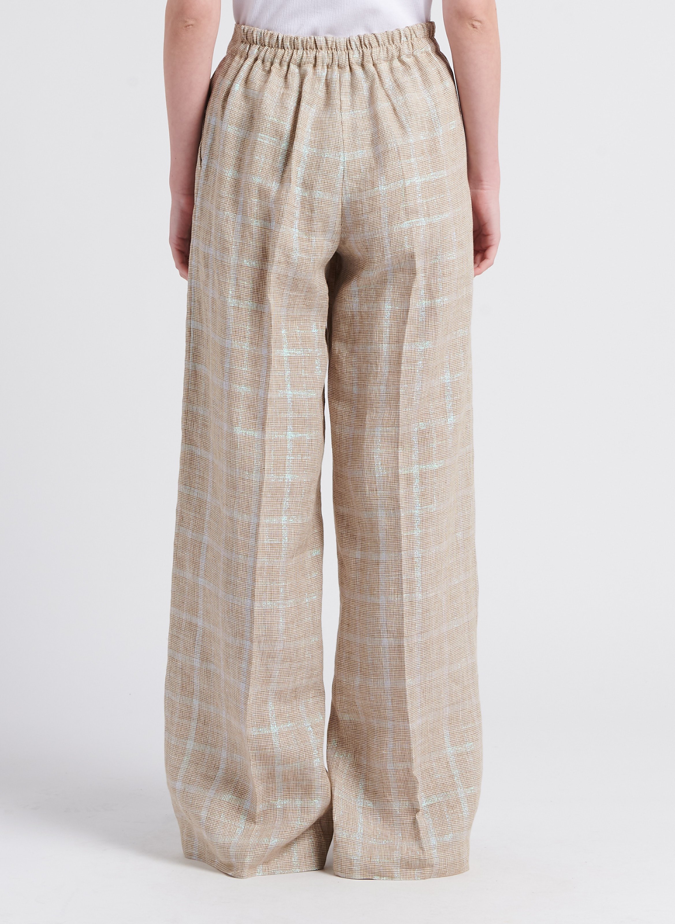 Pantalon large taille haute à carreaux ATTIC AND BARN Beige