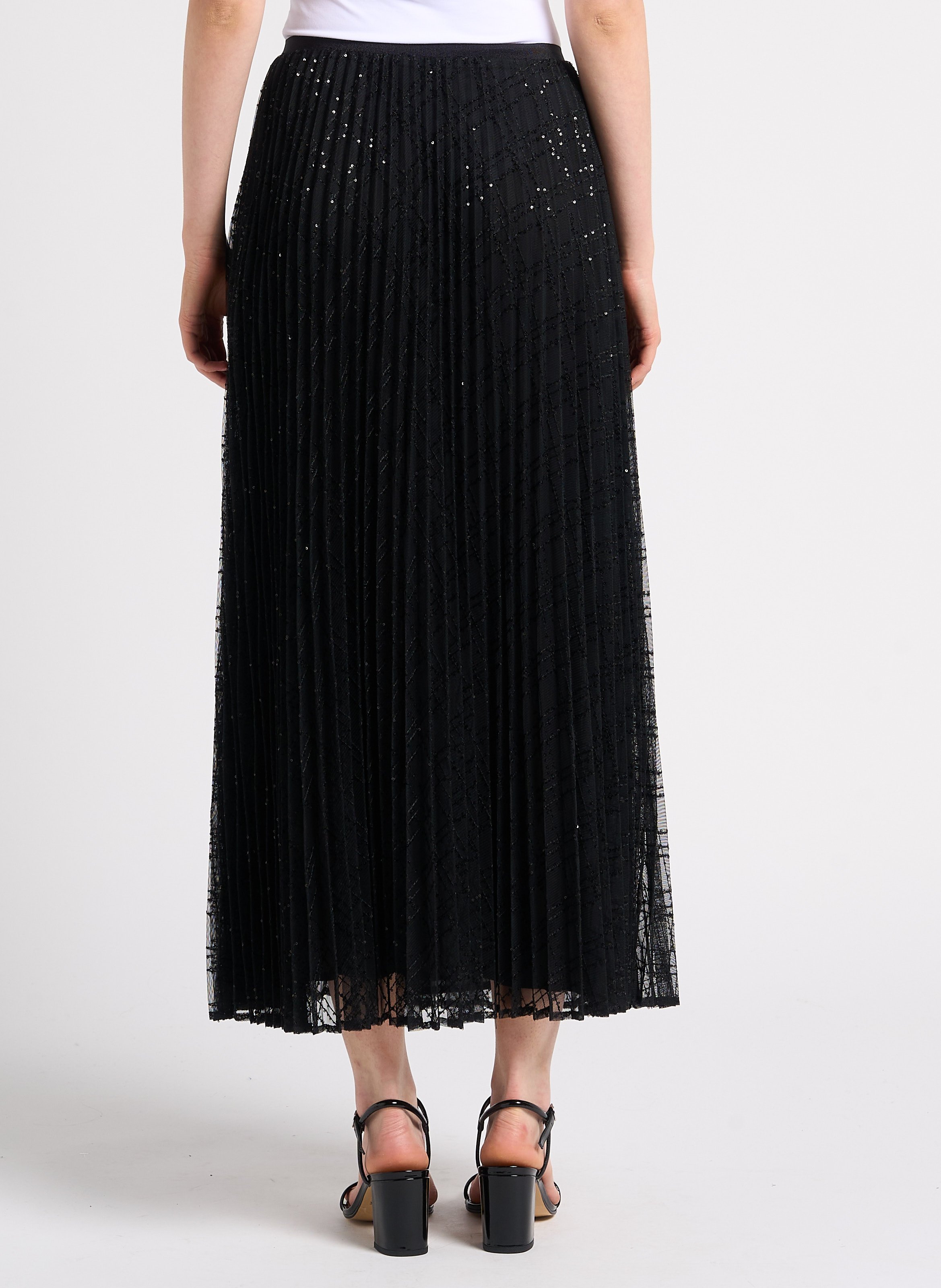 Black Sequined pleated midi skirt