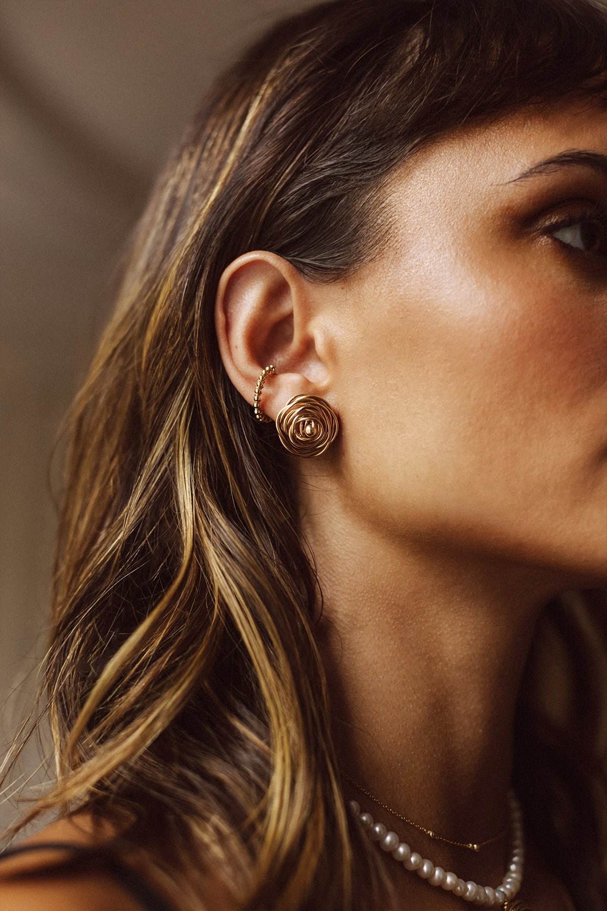 Fake piercing ring with beads YAY Golden