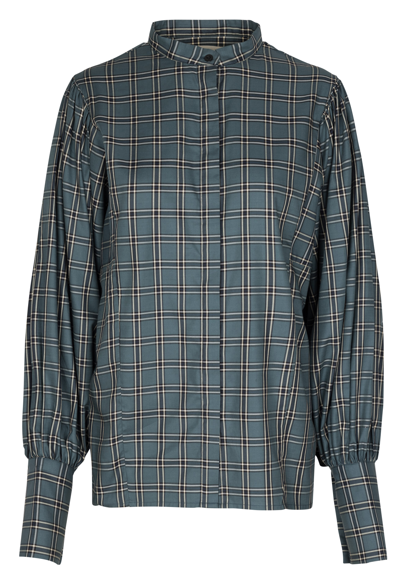 Round neck checkered button-up blouse V DE VINSTER Blue