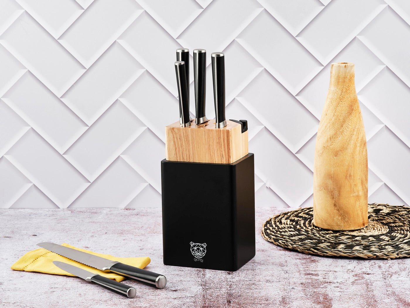 Jona Porvoo kitchen knife set - 8 pieces BJORN Black