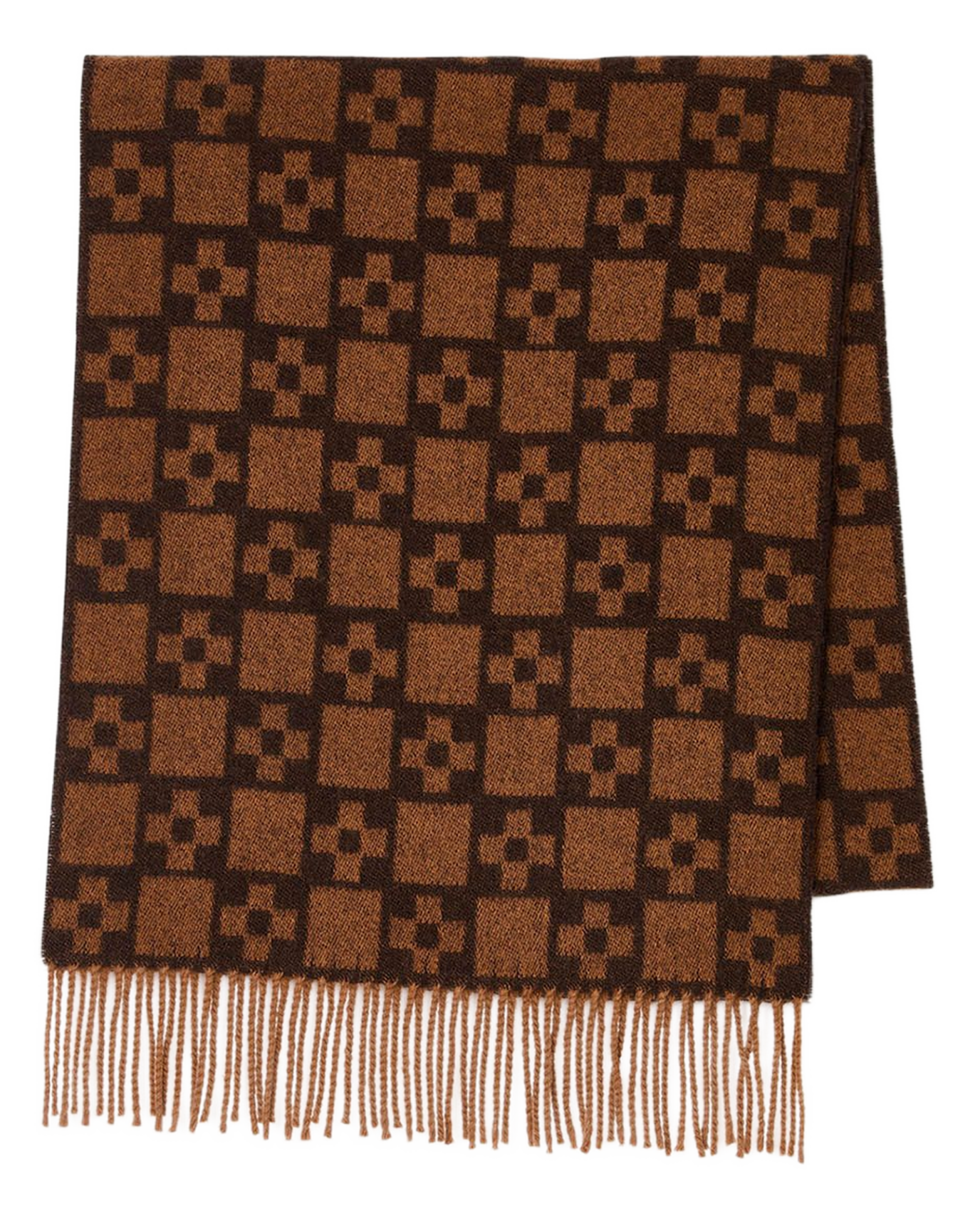 Echarpe à franges imprimée en laine SANDRO Marron