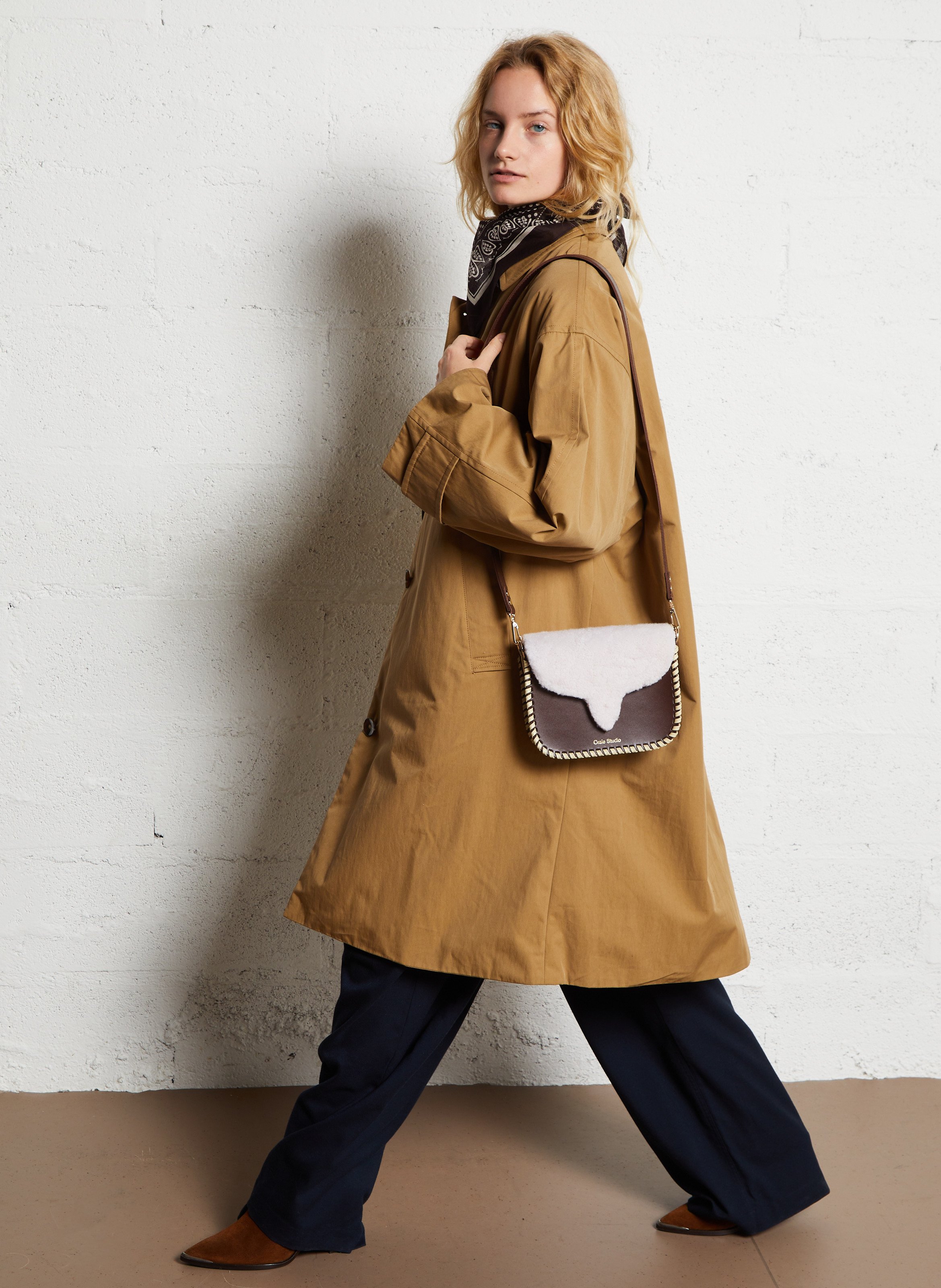 Sac bandoulière bi-matière CRAIE STUDIO Marron