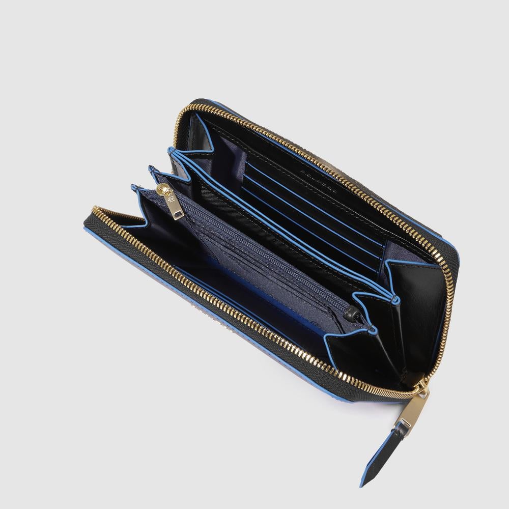 Large zipped leather women's wallet with coin purse and credit card holder PIQUADRO Black