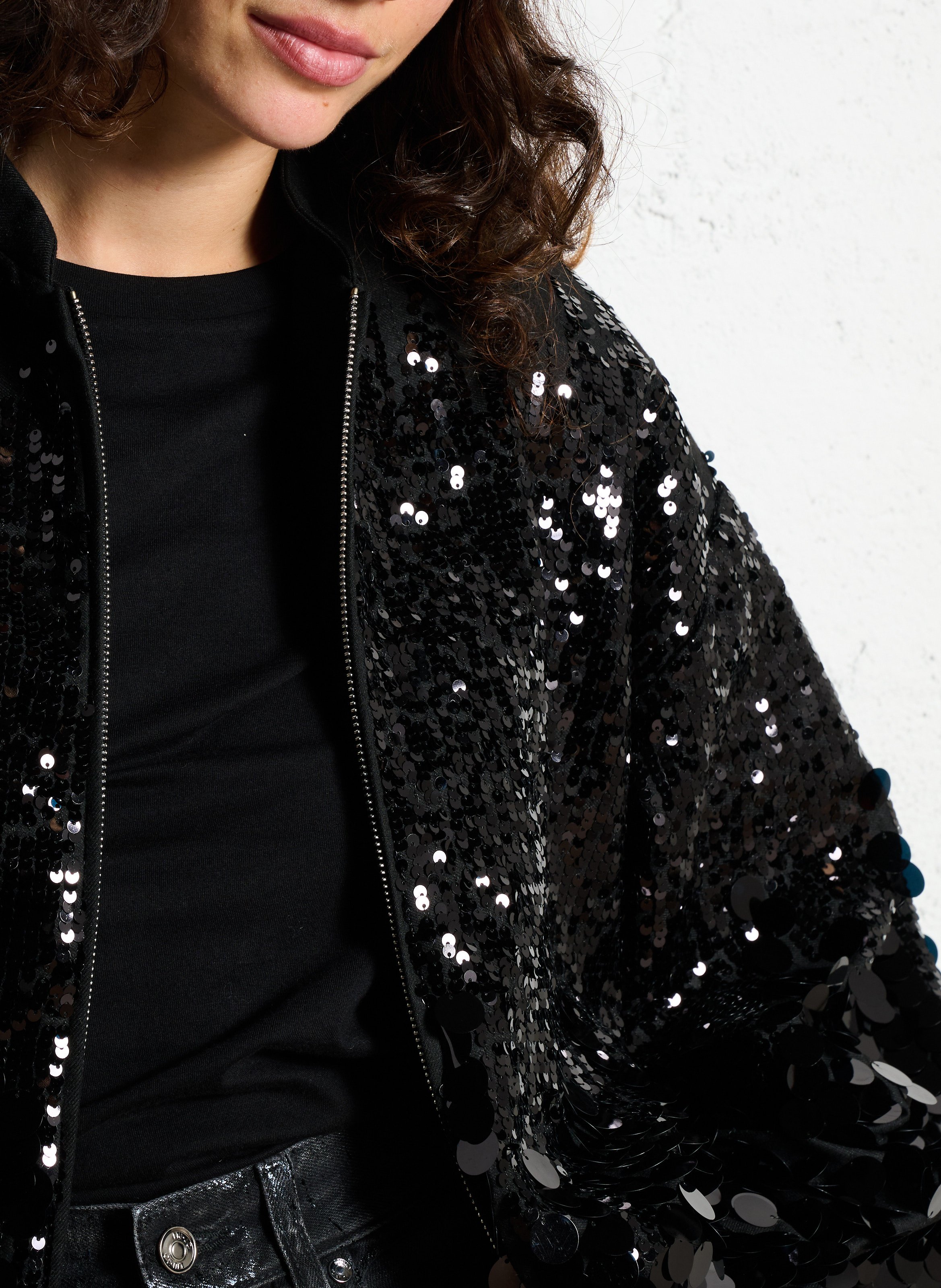 Blouson ample zippé à sequins IMPERIAL Noir