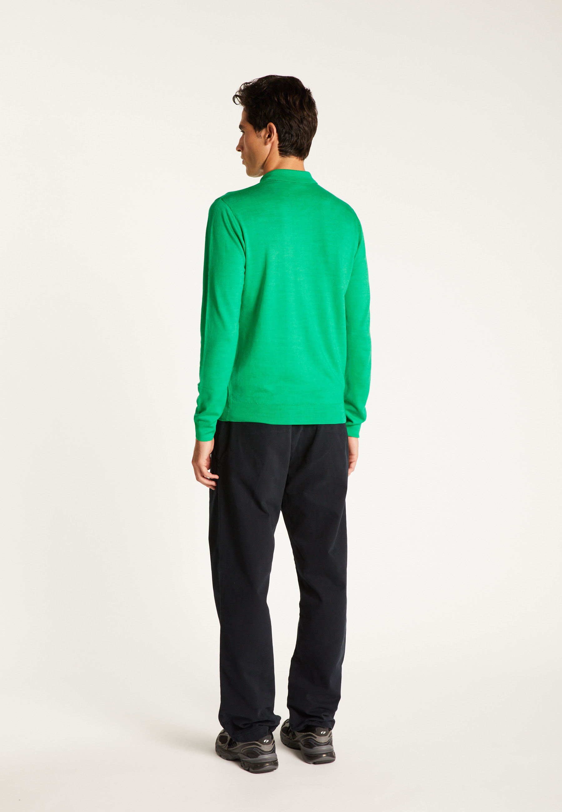 Long-sleeve Merino wool polo MAISON MONTAGUT Green