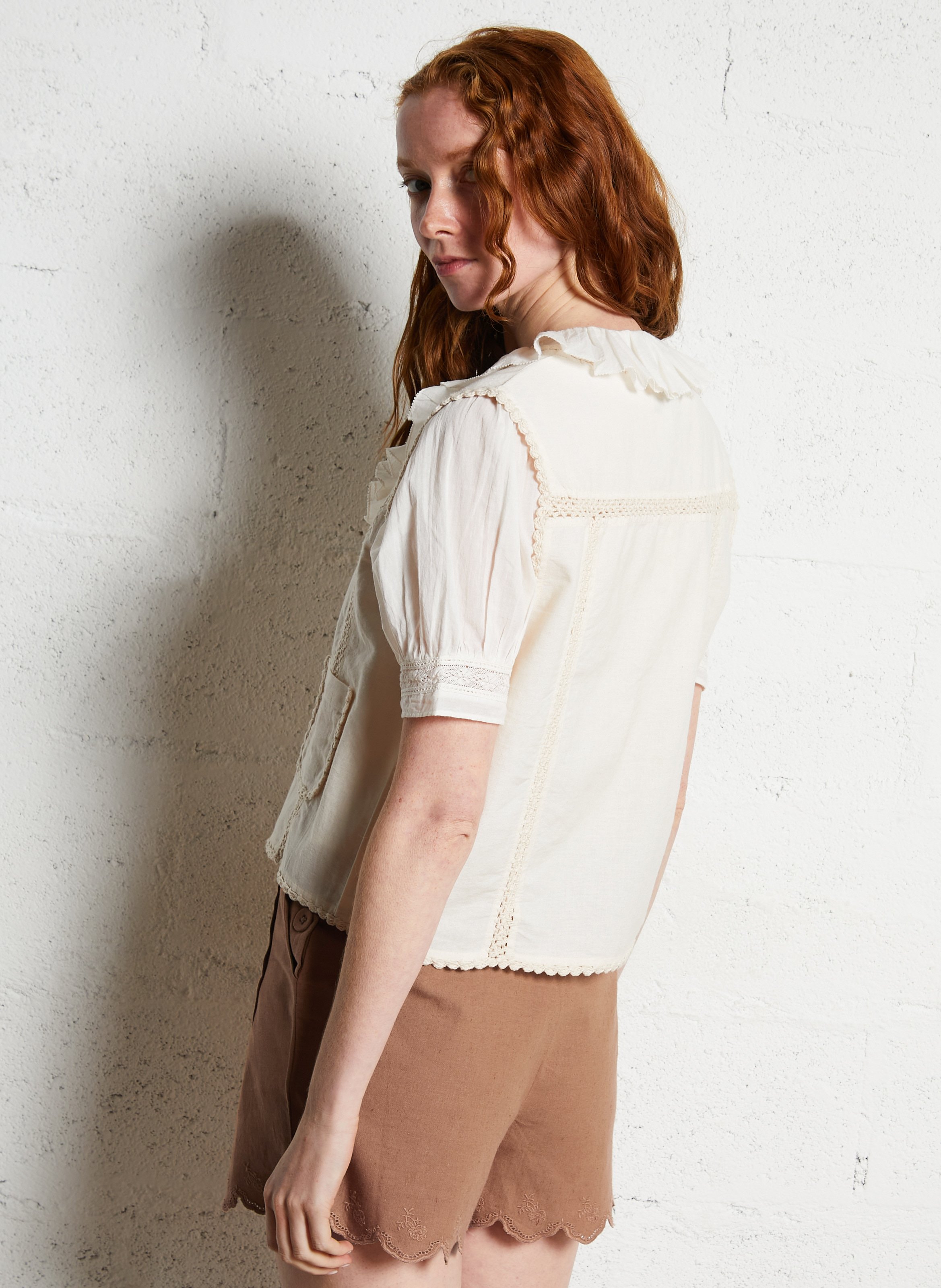 Straight cotton-blend V-neck cardigan EMILE ET IDA Beige