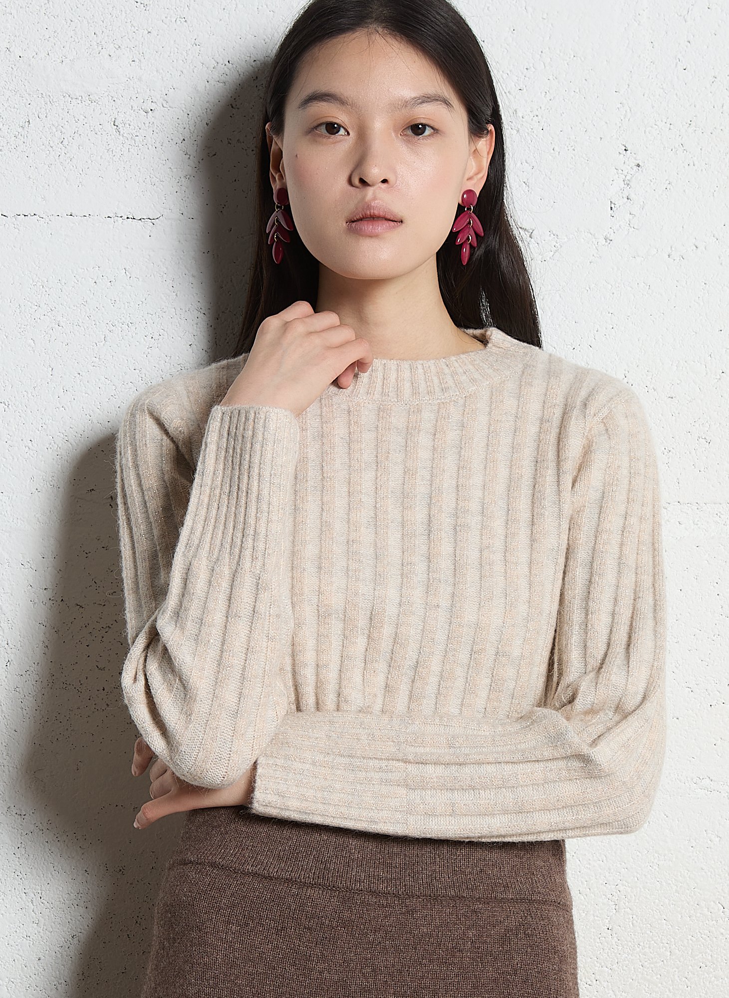 Straight round neck sweater in metallic knit MAISON 123
