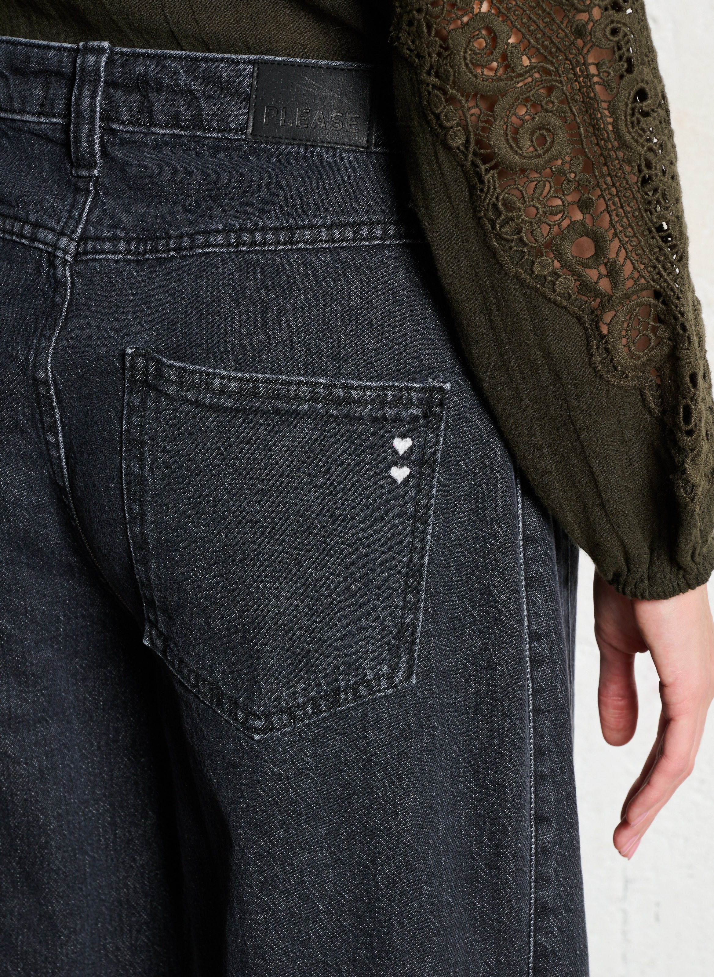 Jean flare taille haute en coton PLEASE Noir