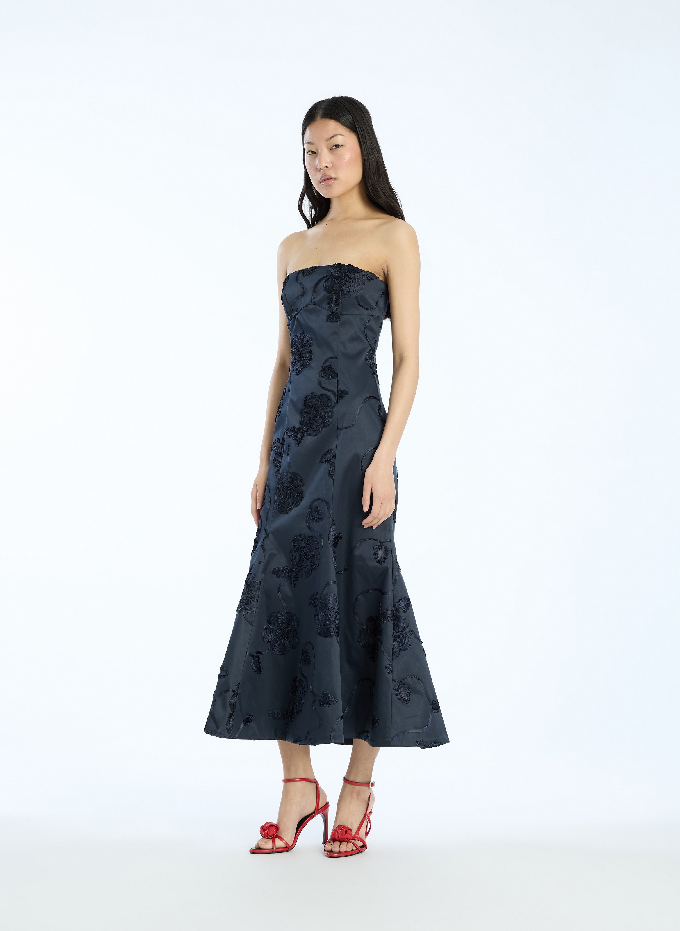 Flared strapless dress with patterns ROTATE Blue