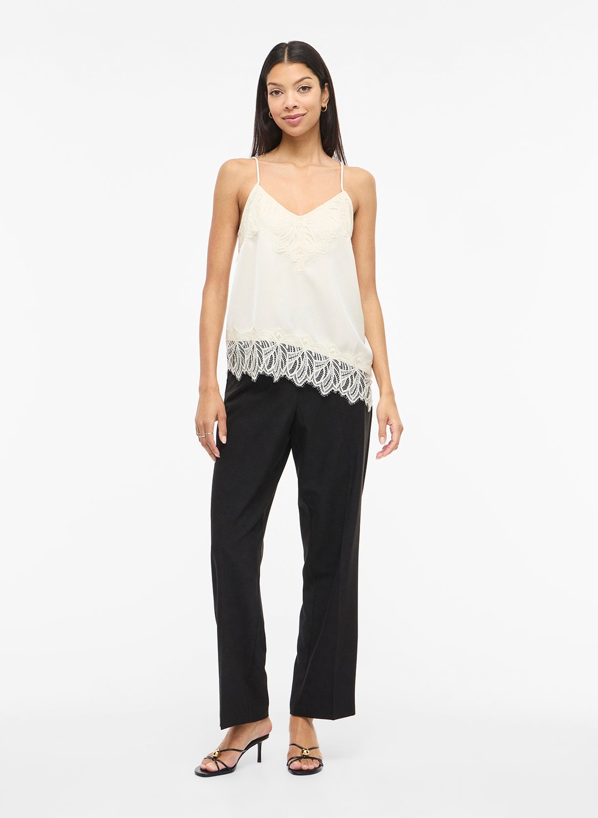 Top met effen kanten bandjes VILA Beige