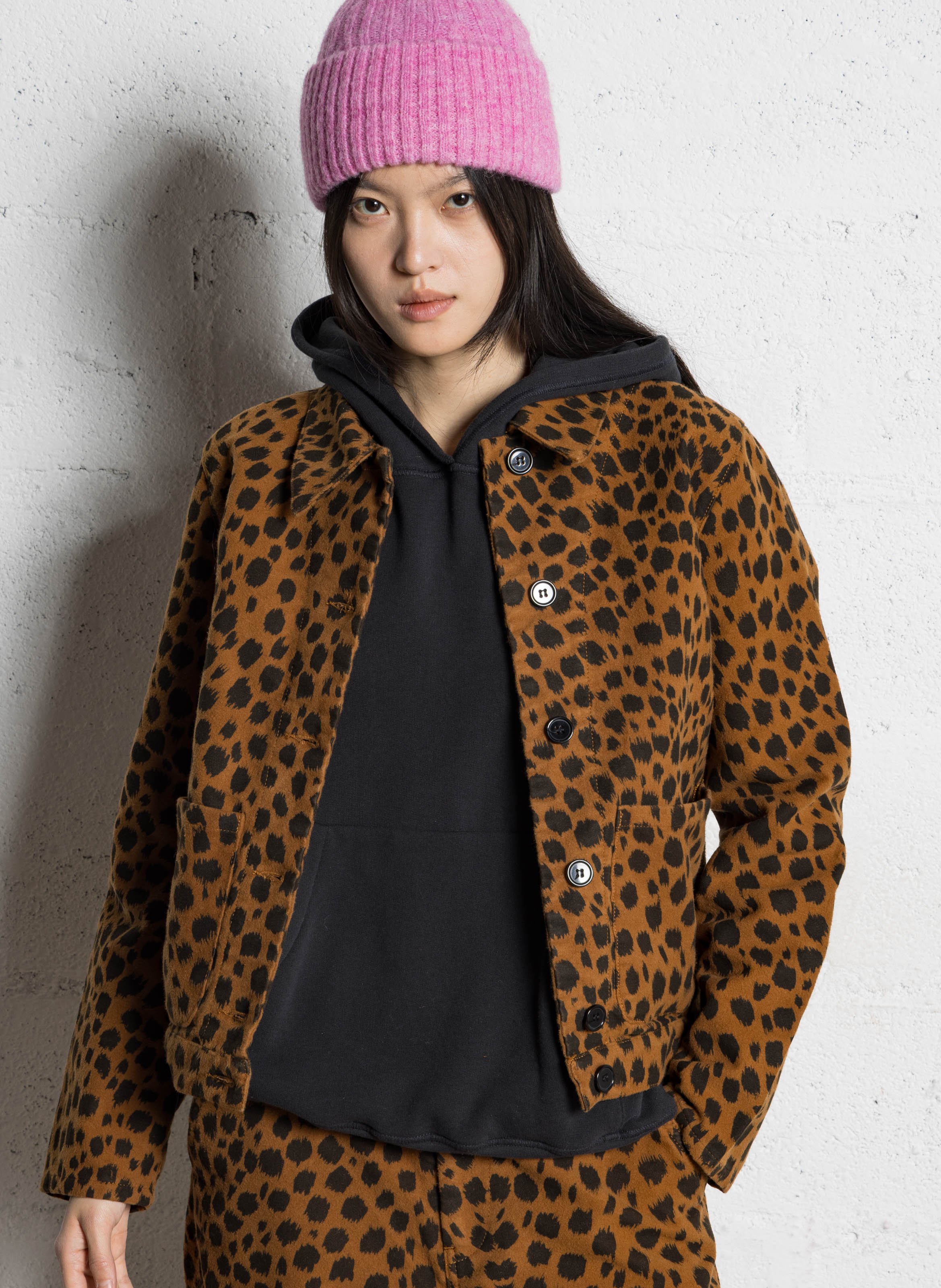 Manteau col classique imprimé en coton LEON & HARPER Marron