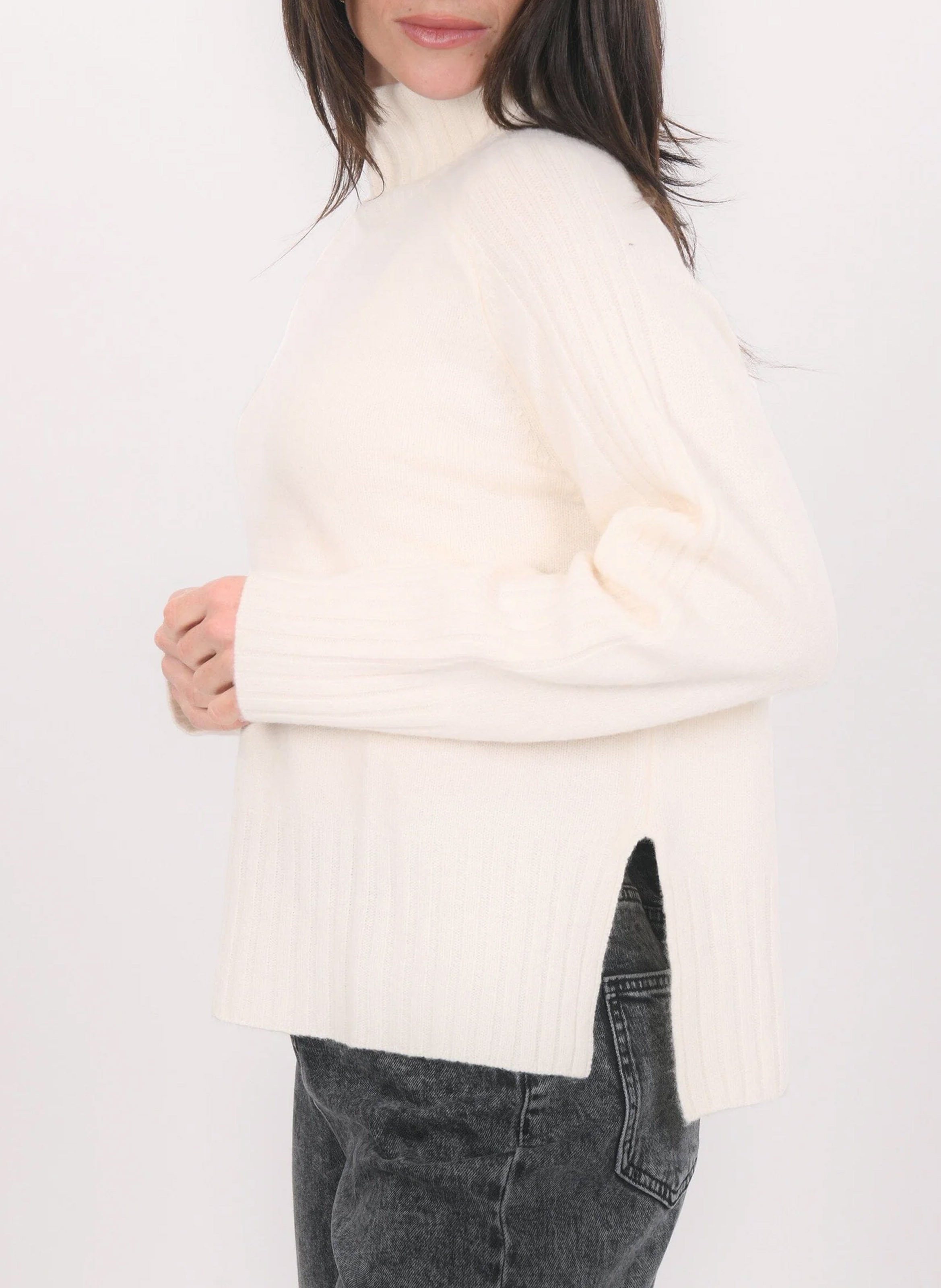 Pull oversize col roulé en laine et cachemire KOOKAI Blanc