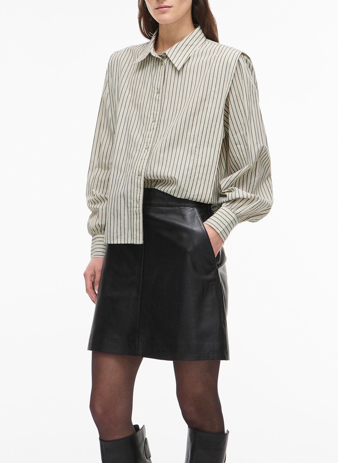 Oversized striped organic cotton shirt ROUGE EDIT Beige