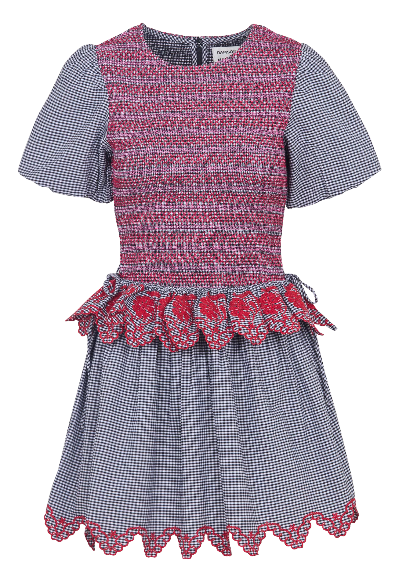 Kurzes bedrucktes Kleid mit Stickereien und Volants DAMSON MADDER Schwarz