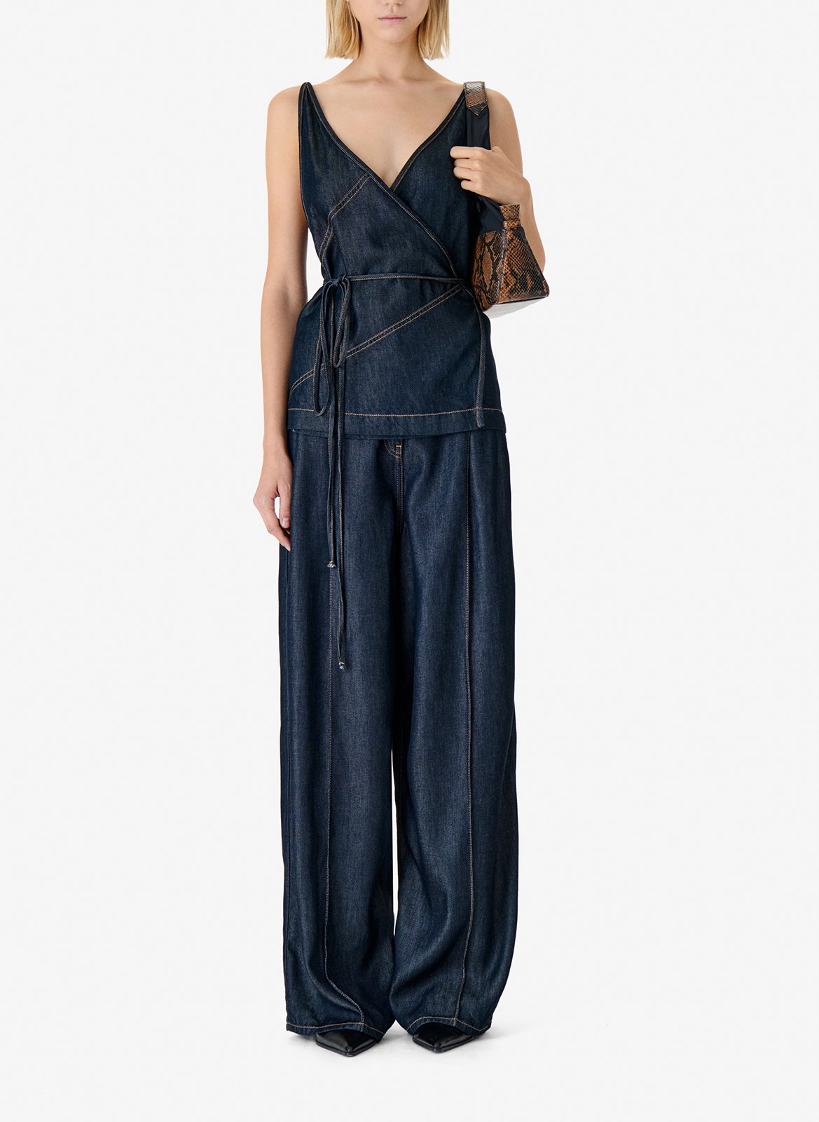 Top sans manches portefeuille en denim brut IRO Bleu