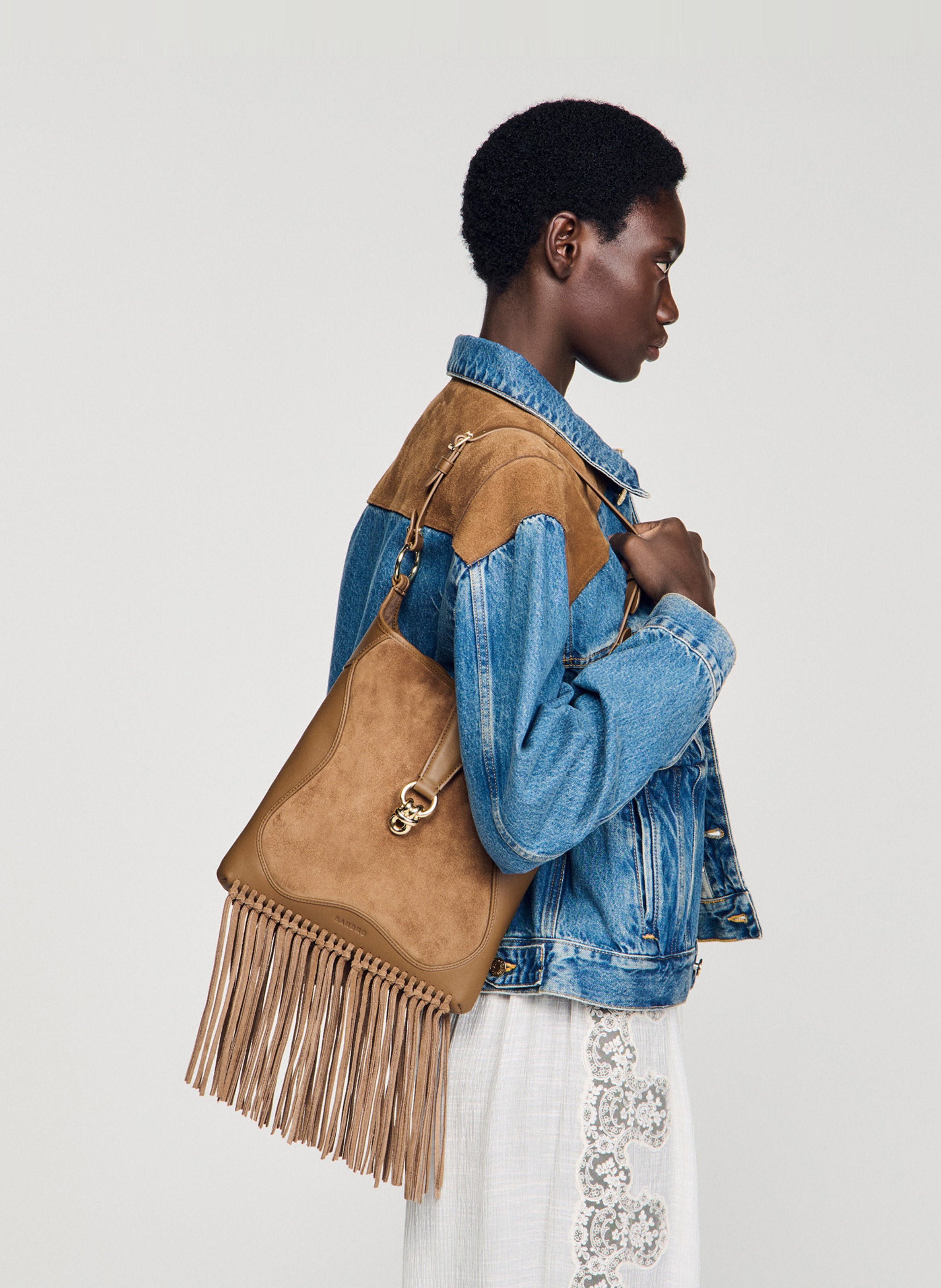 Sac porté épaule en cuir SANDRO Marron