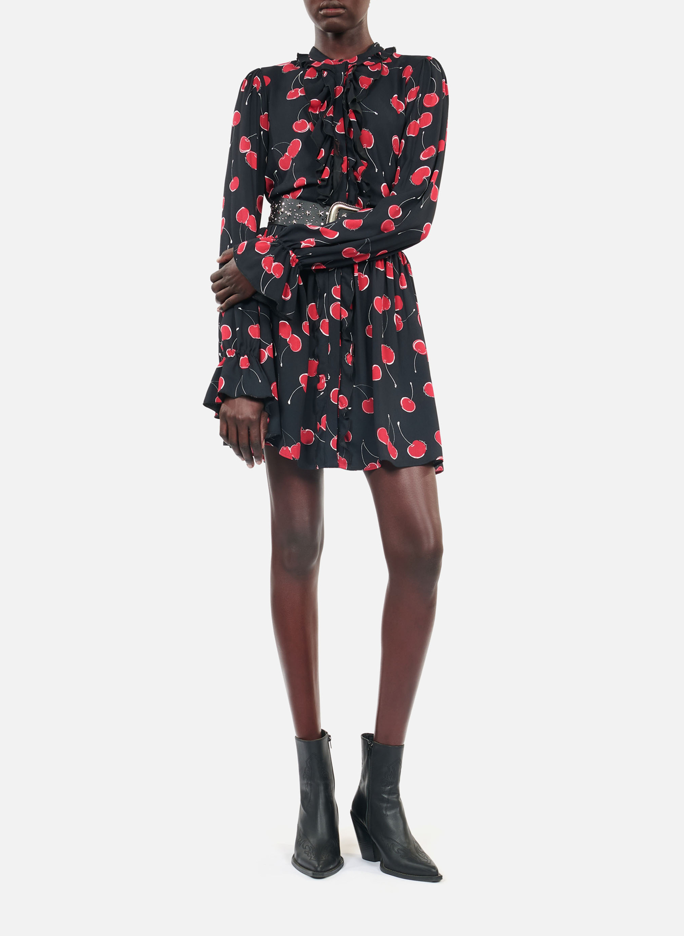 Korte jurk met ronde hals en kersenprint THE KOOPLES Zwart