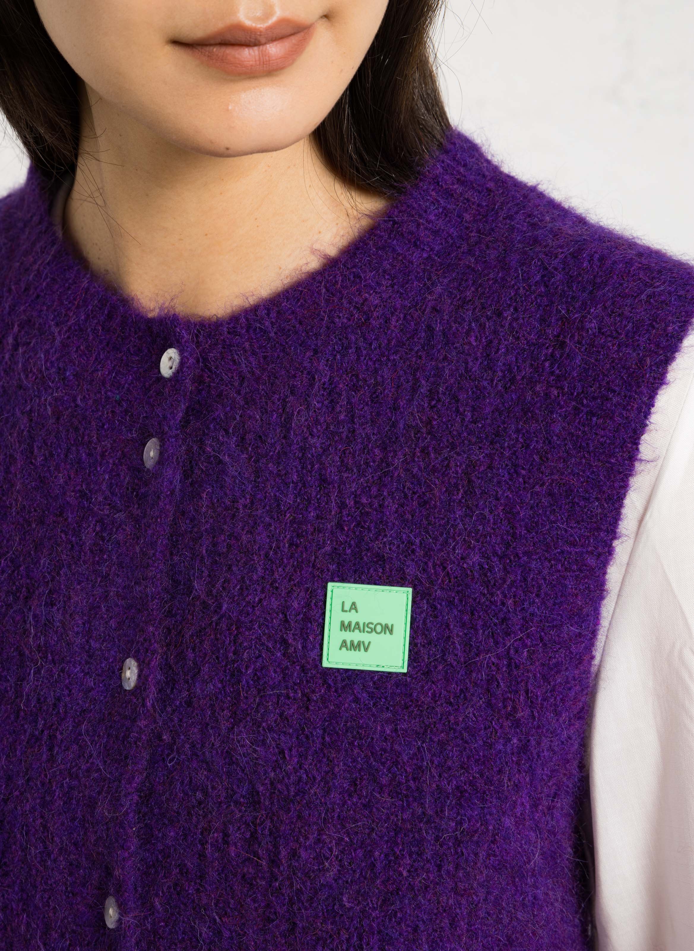 Sleeveless fluffy knit buttoned cardigan AMERICAN VINTAGE Purple