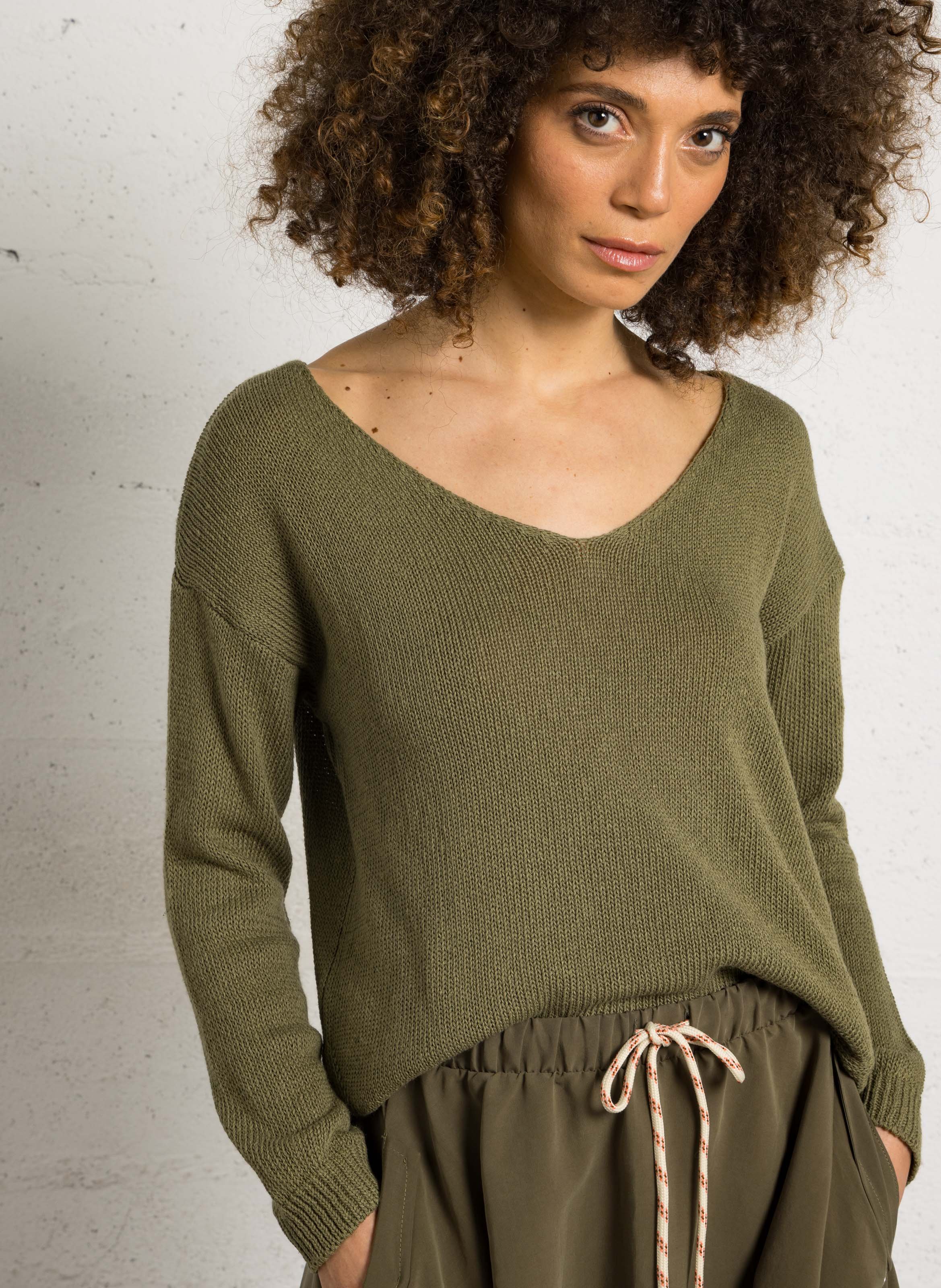 Straight-cut cotton-blend sweater PLEASE Khaki