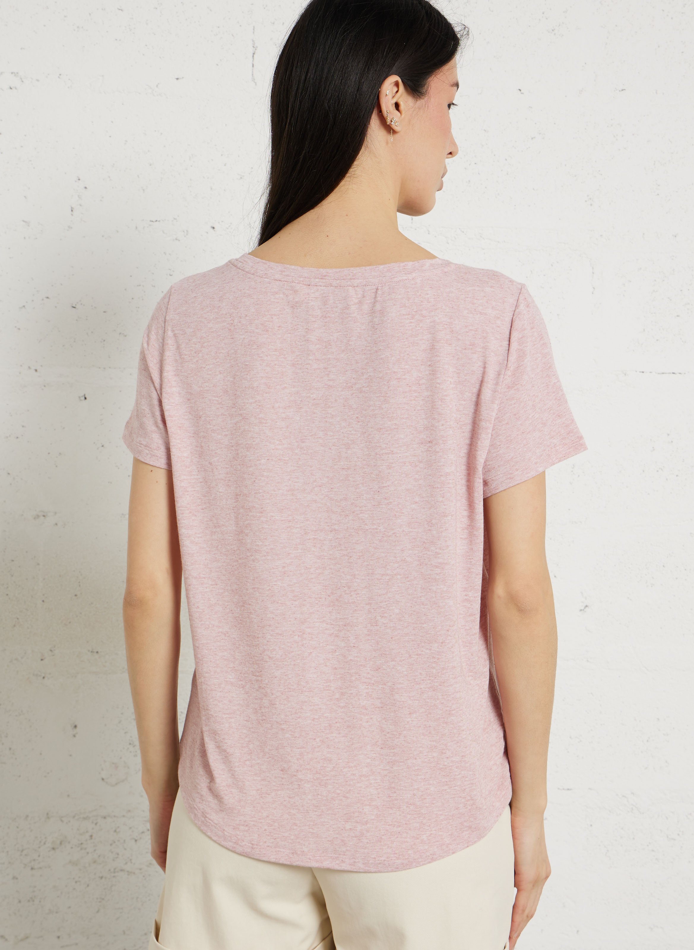 Tee-shirt col rond fluide pailleté LA PETITE ETOILE Rose