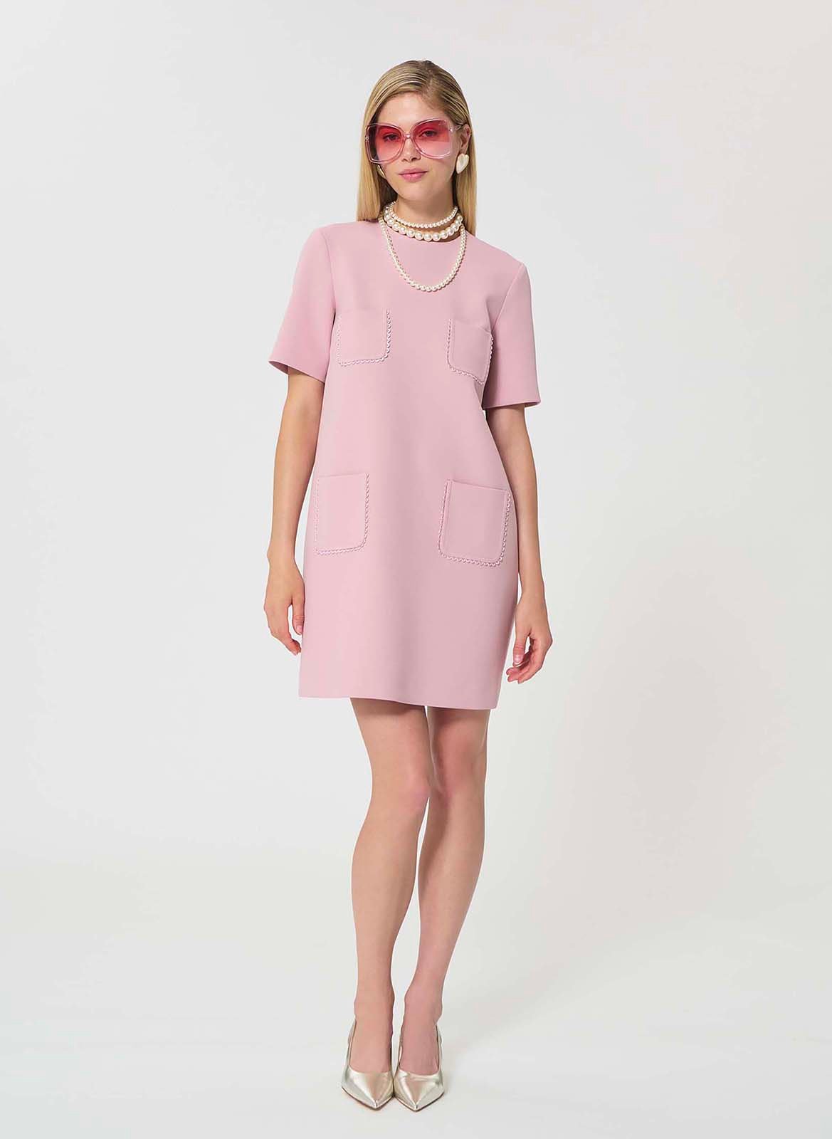 Robe courte droite unie à poches  TARA JARMON Rose
