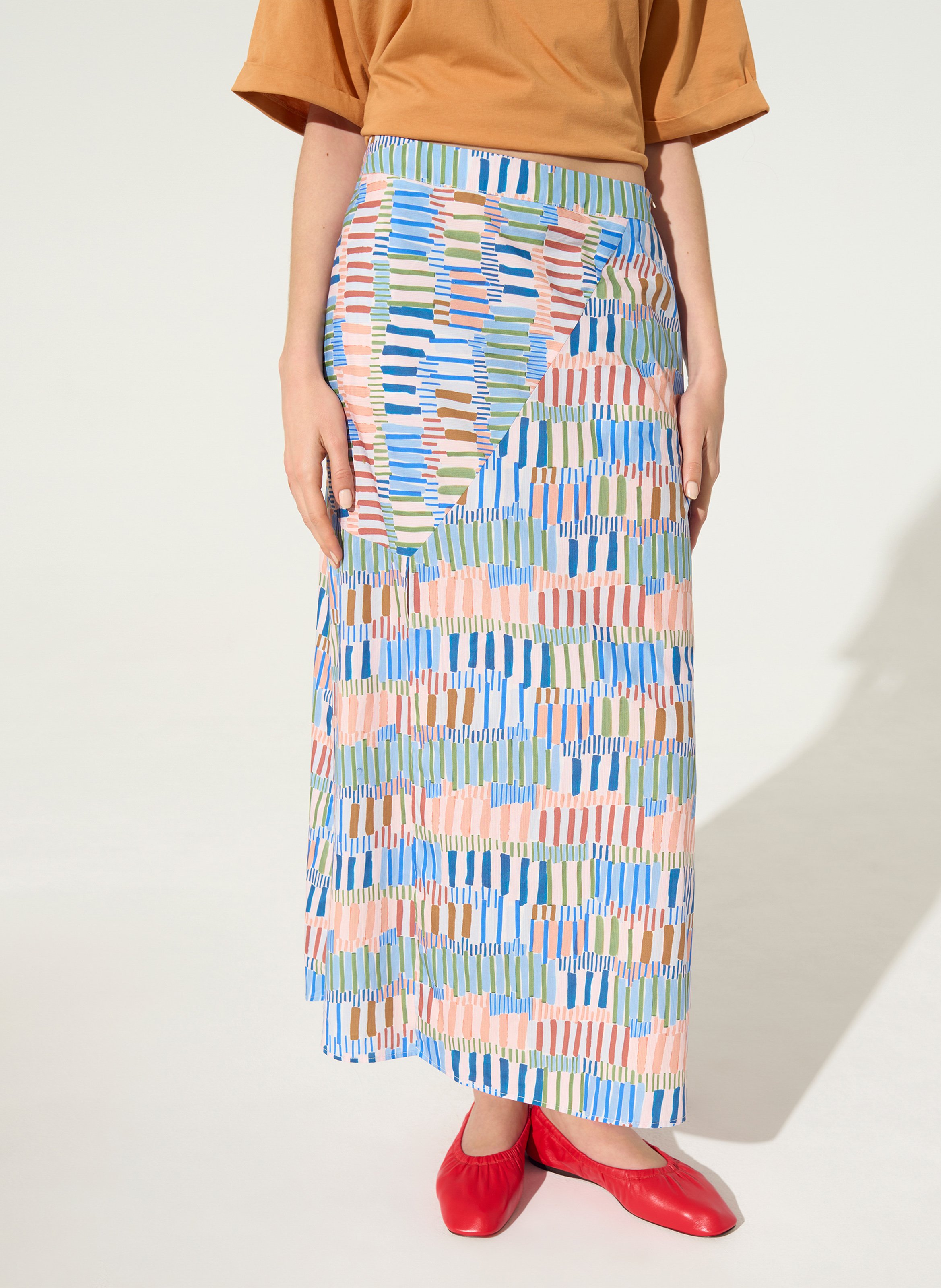 Jupe longue en coton imprimé COTELAC ACOTE Bleu