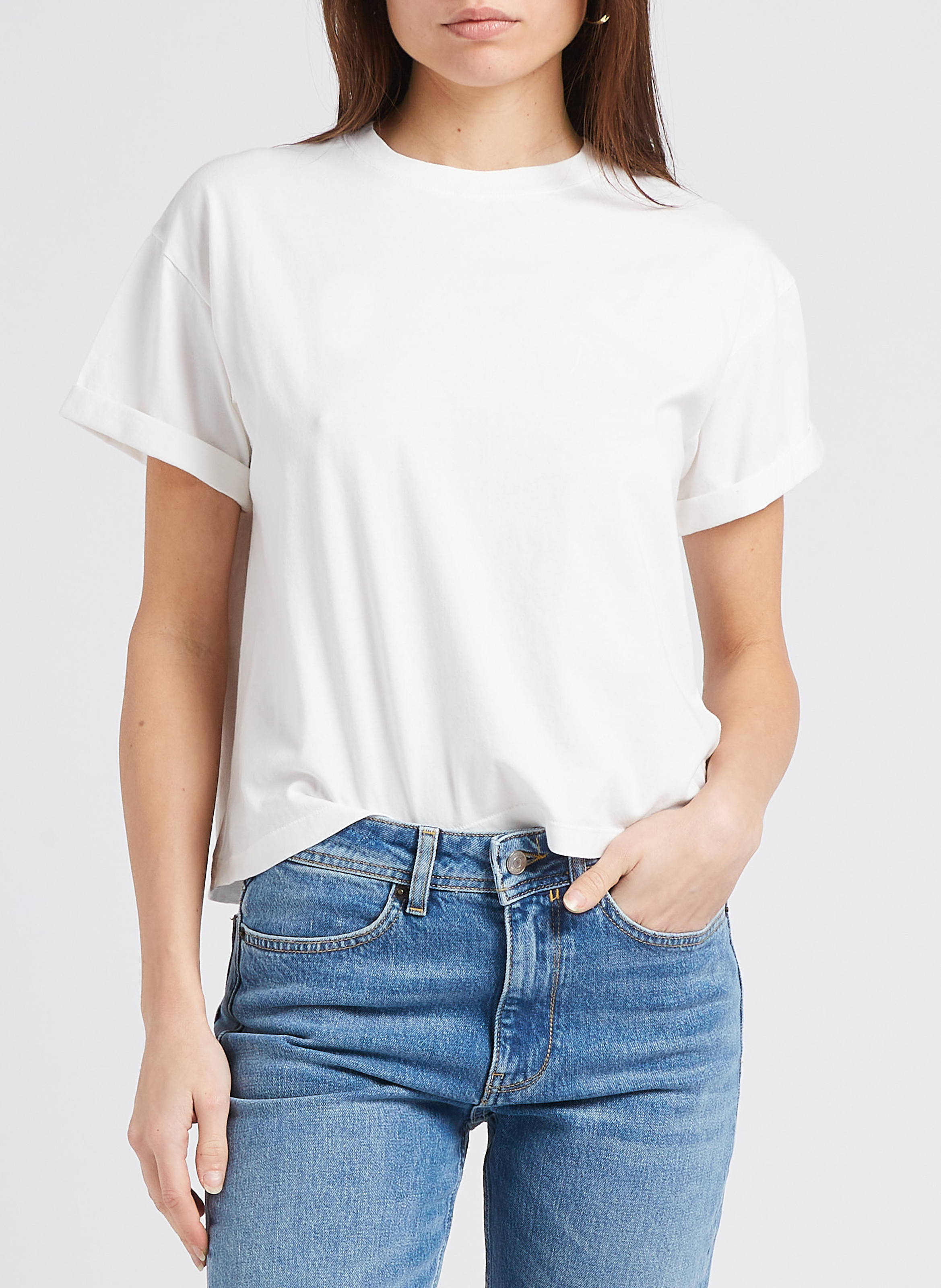 Tee-shirt droit col rond en coton BA&SH Beige