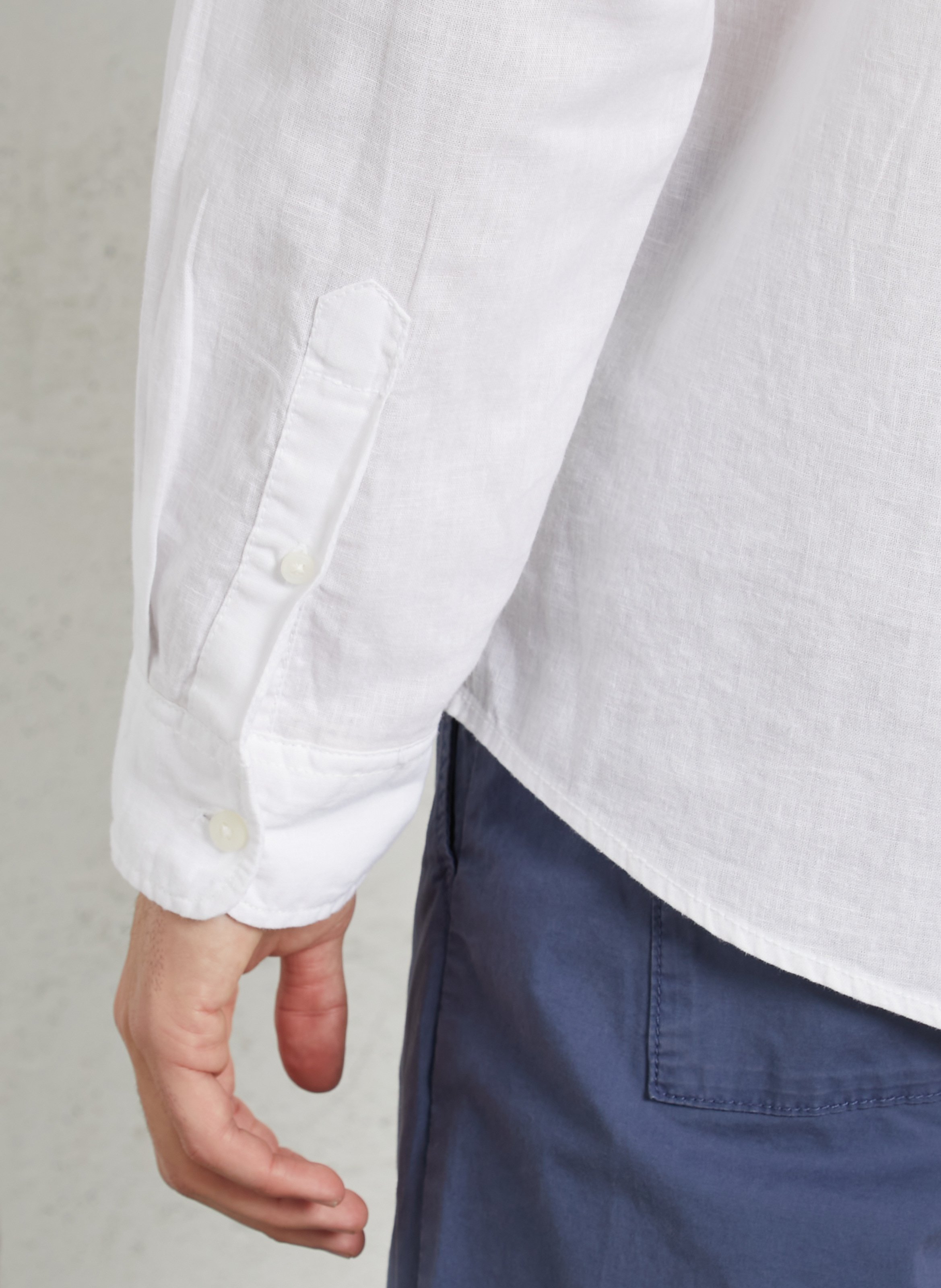 Chemise droite col classique en lin et coton mélangé PEPE JEANS Blanc