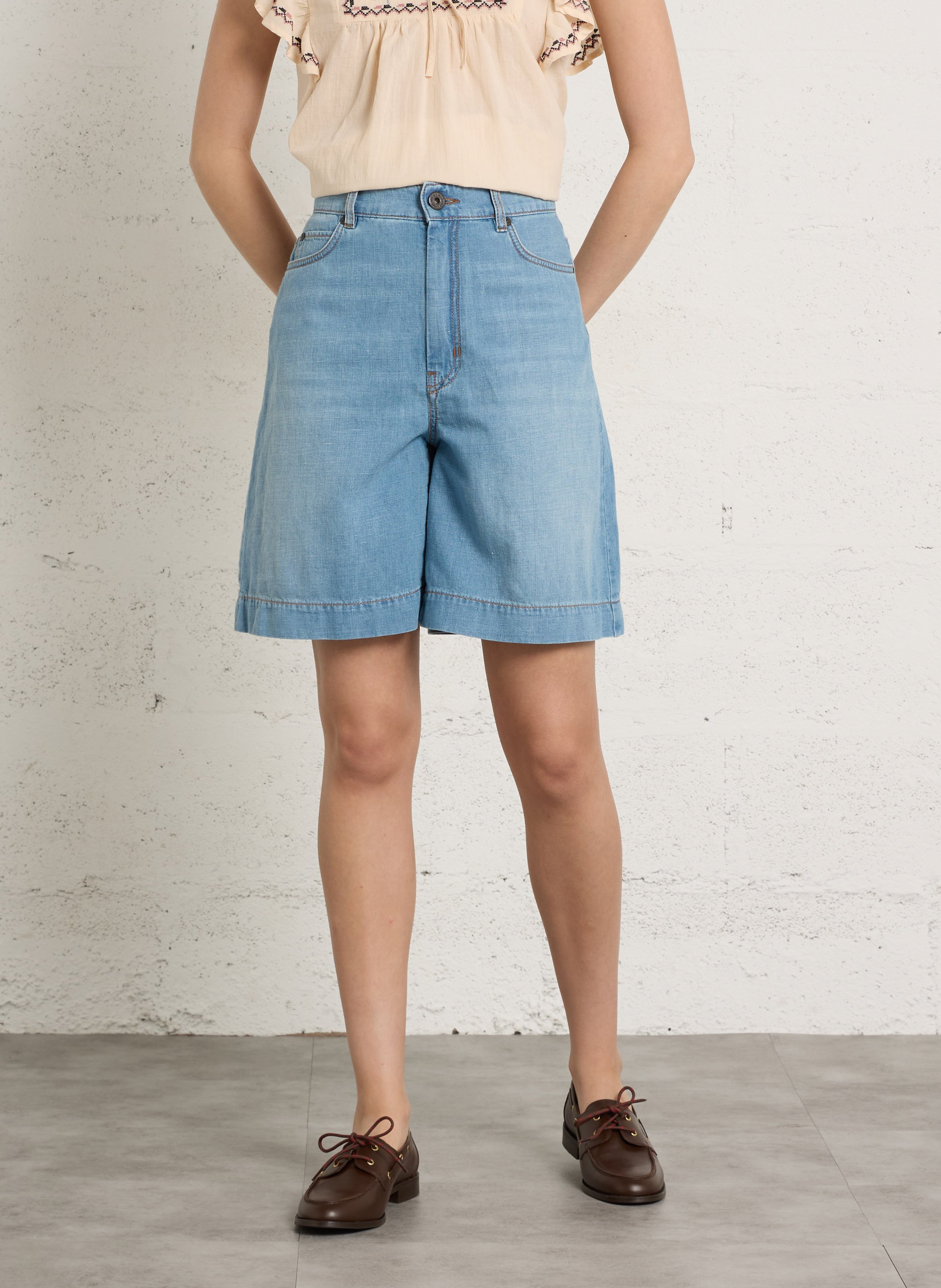 Straight cotton and linen shorts MAX MARA WEEK END Blue