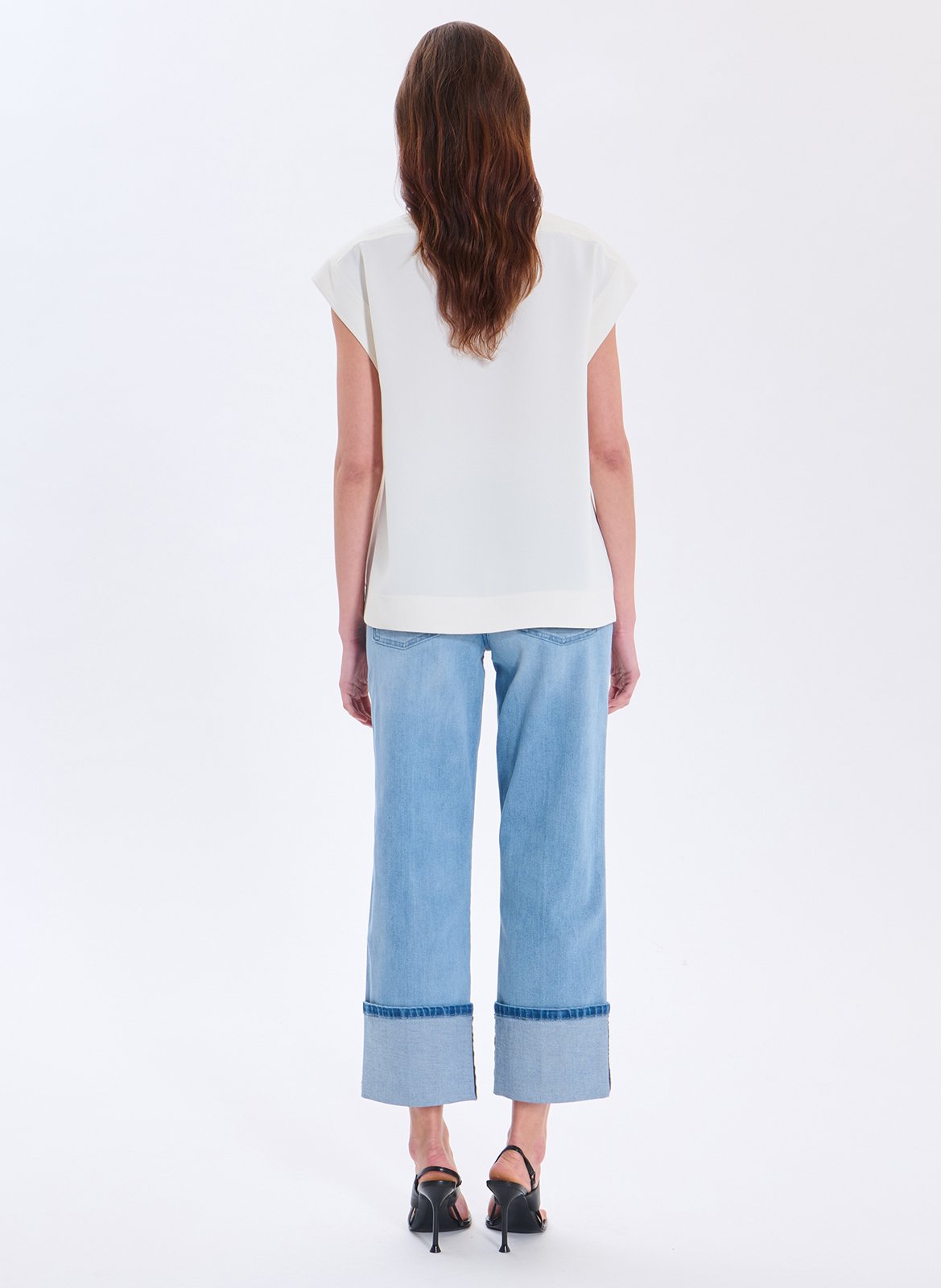 Gerade geschnittene, ärmellose Bluse aus Viskose-Mix ZAPA Weiss