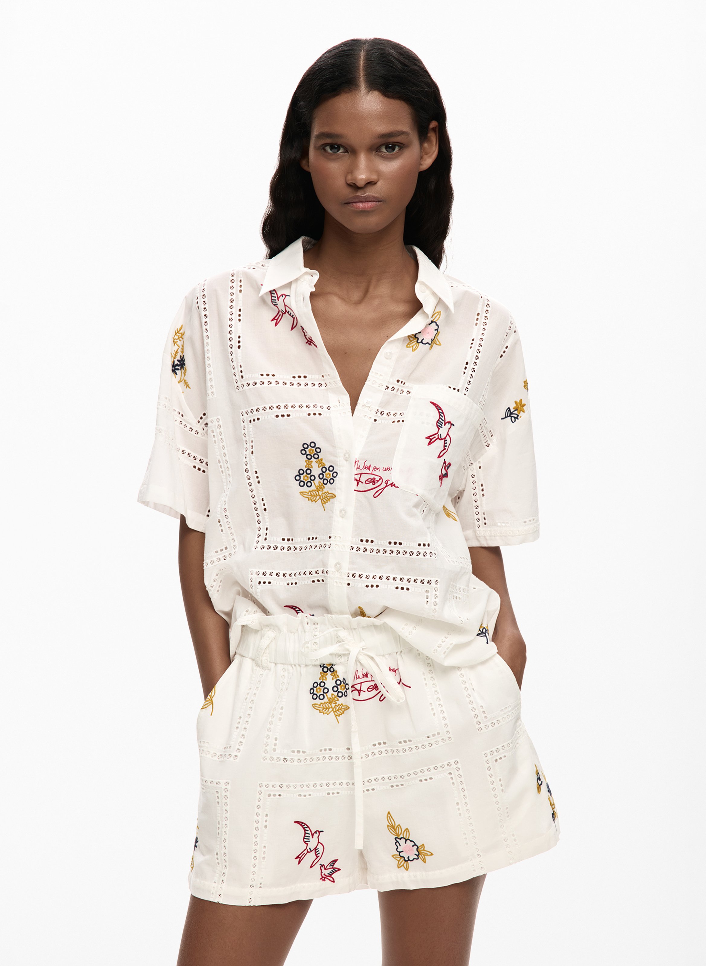 Straight embroidered cotton shirt DESIGUAL White