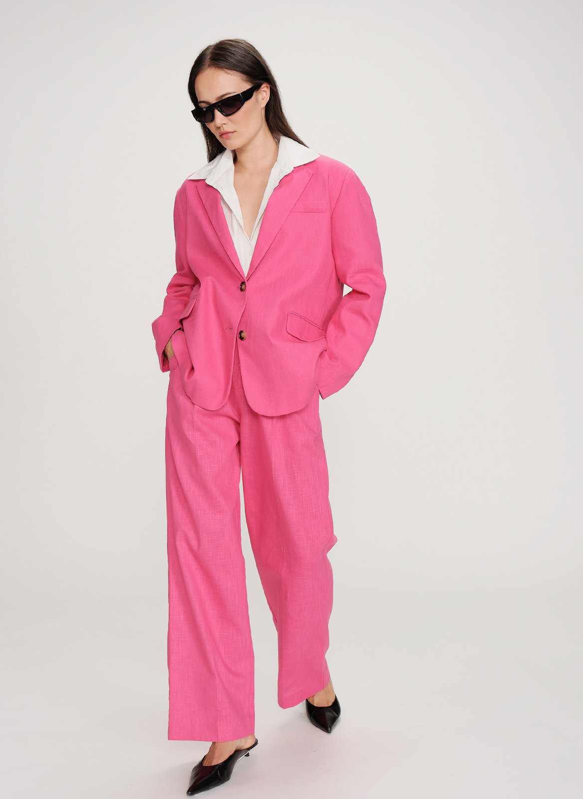 Veste tailleur oversize en lin mélangé GRACE ET MILA Rose