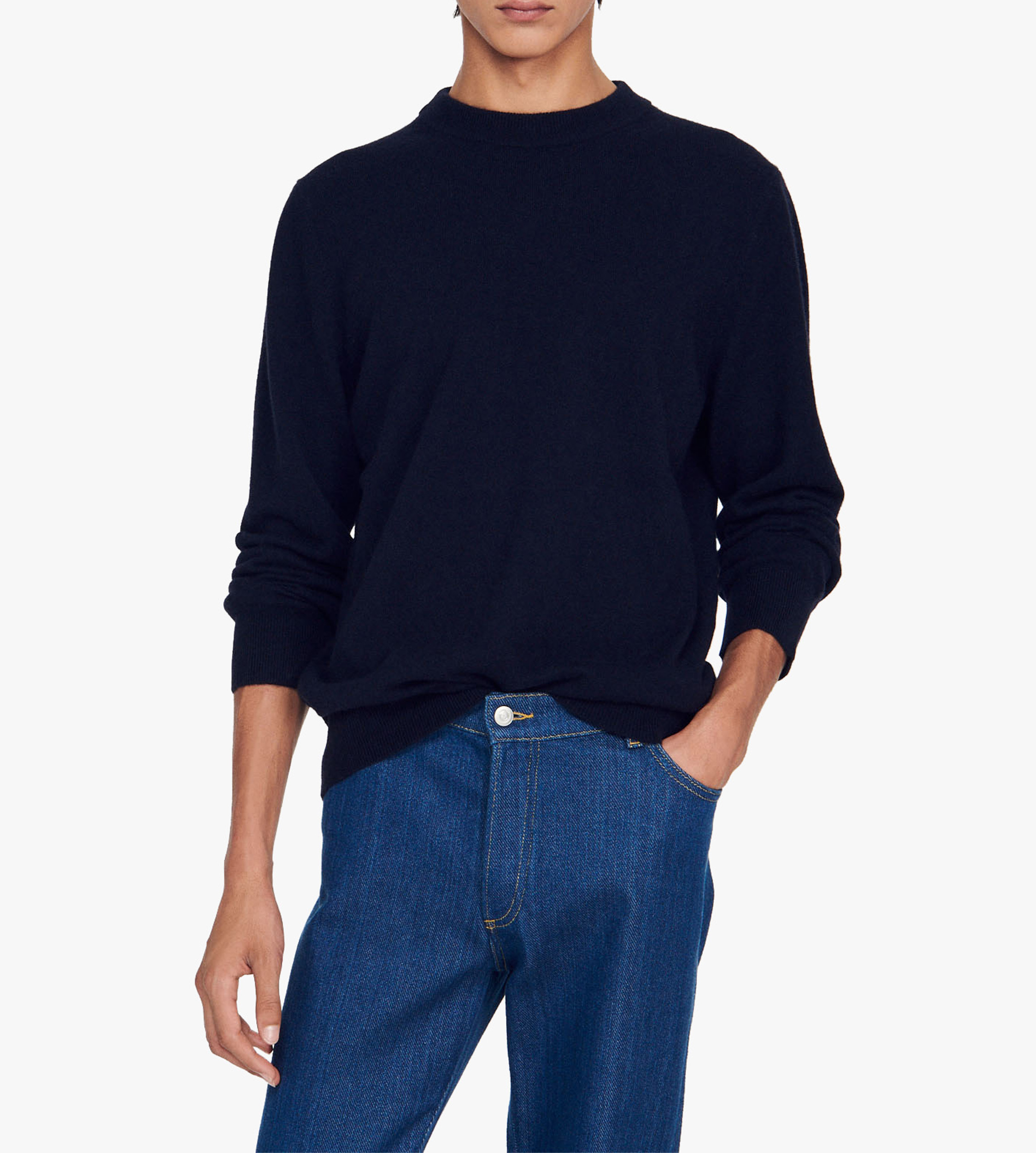Pull col rond regular-fit en cachemire SANDRO Bleu