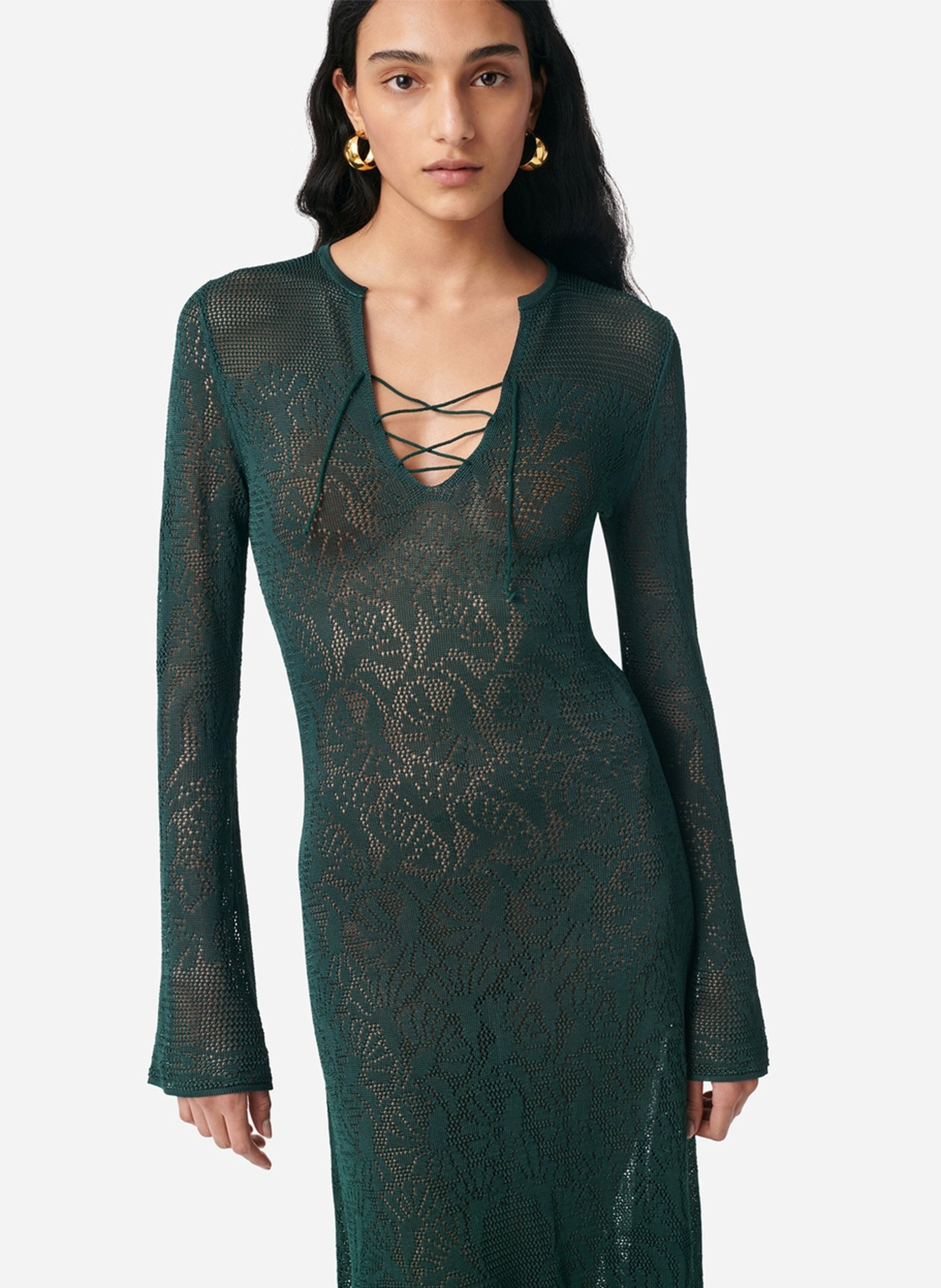 Langes Kleid mit Blumenmuster am Kragen VANESSA BRUNO Grun