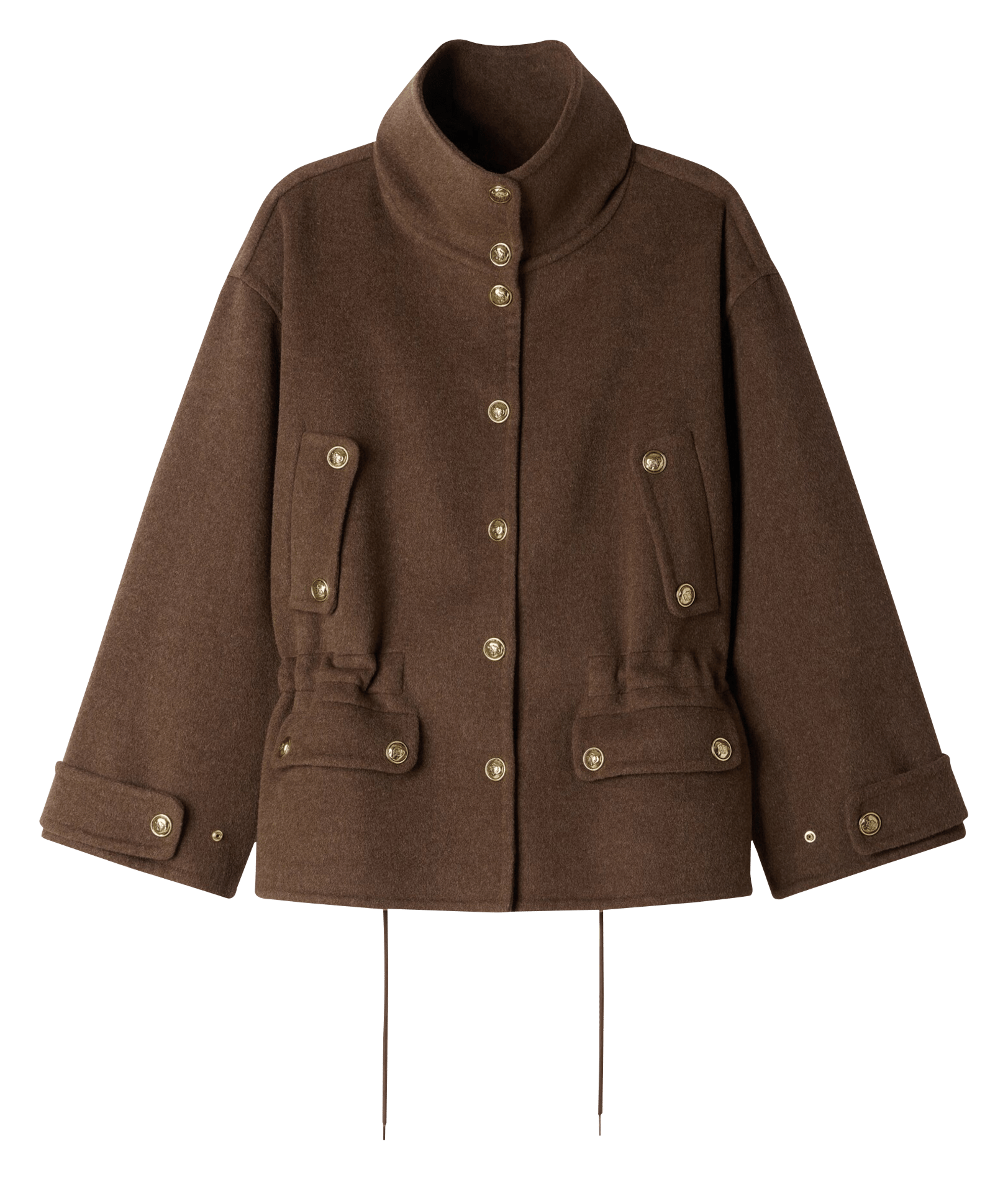 Manteau ample col montant en laine mélangée SANDRO Kaki