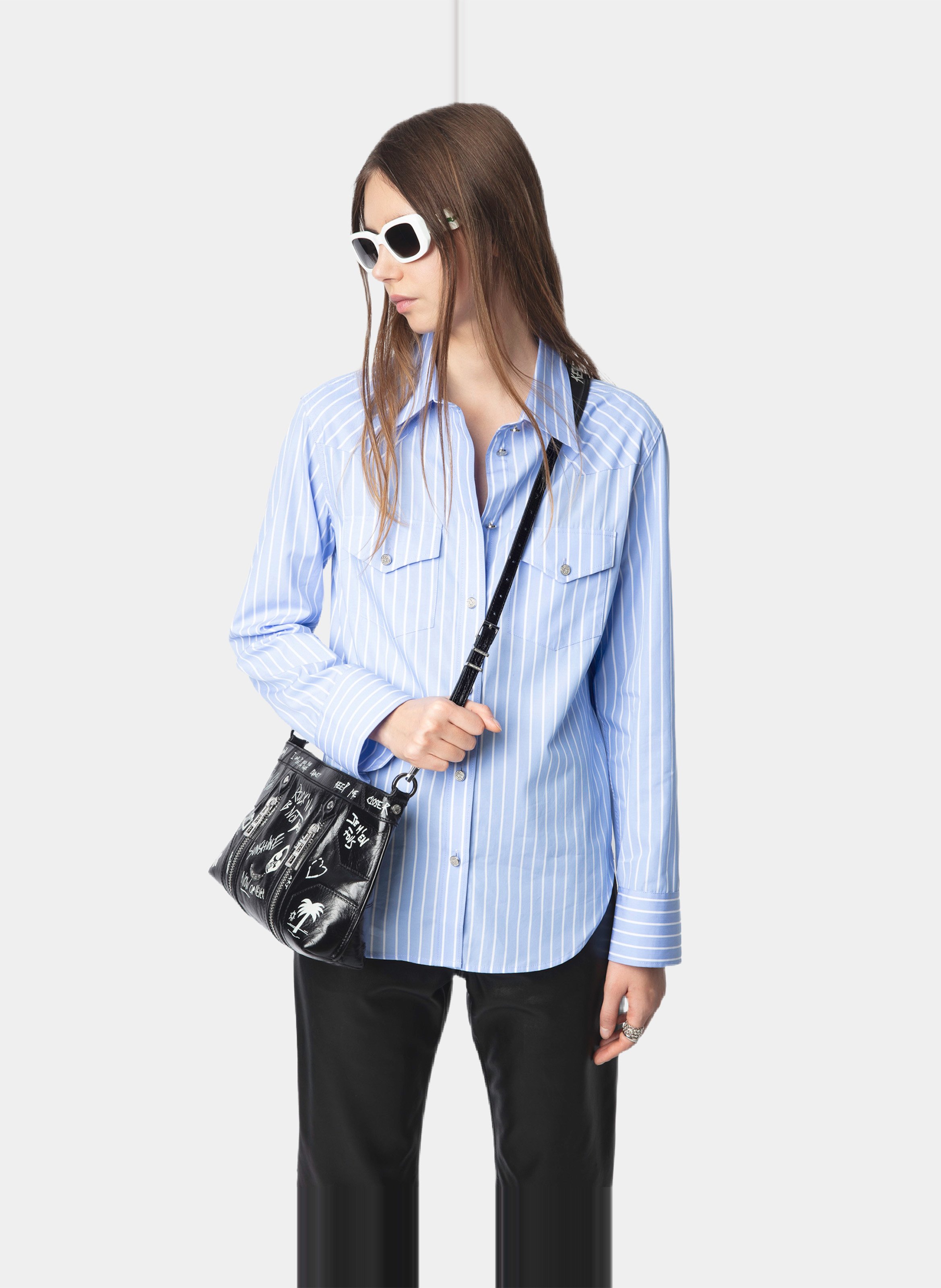 Chemise droite rayée en coton ZADIG&VOLTAIRE Bleu
