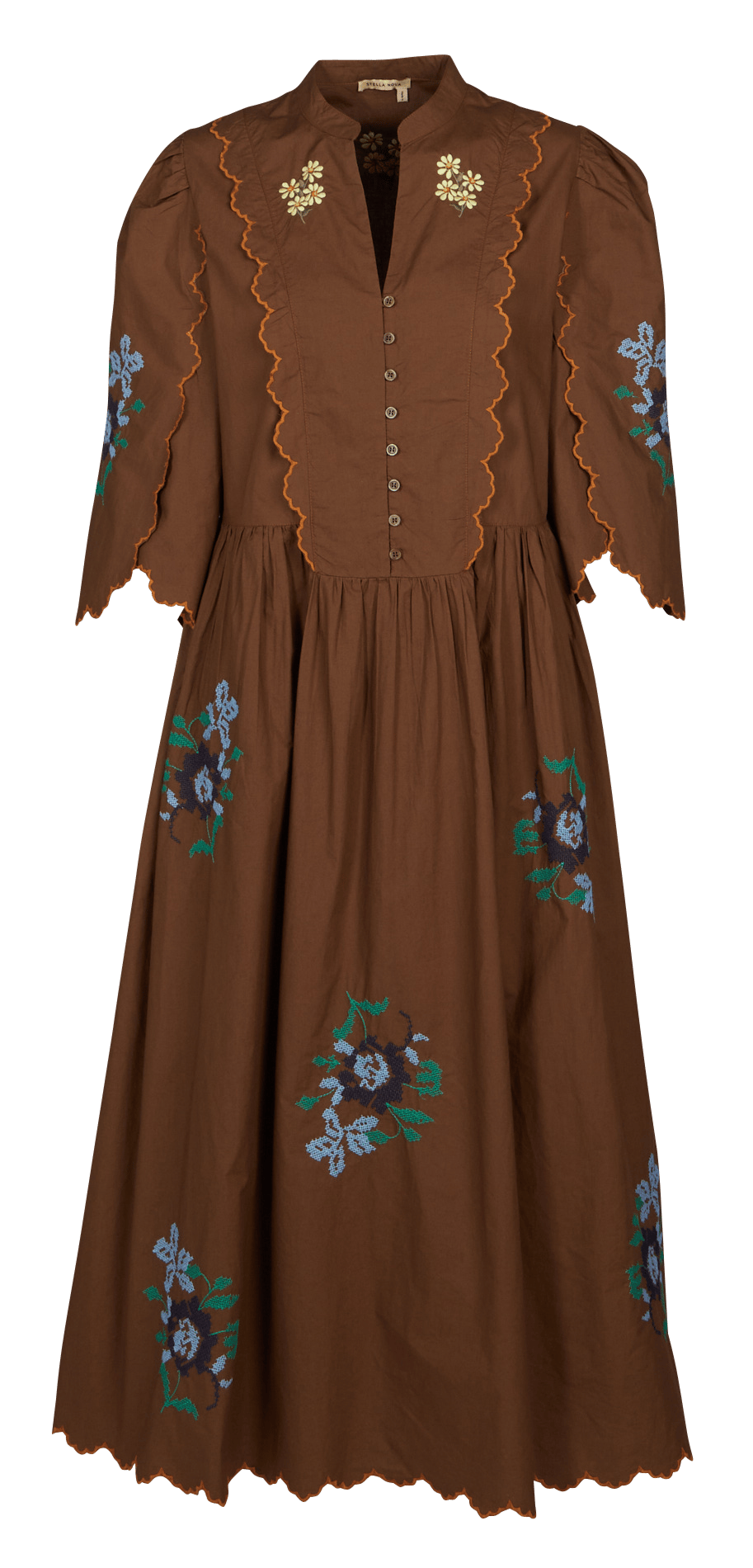 Robe longue col V en coton bio STELLA NOVA Marron