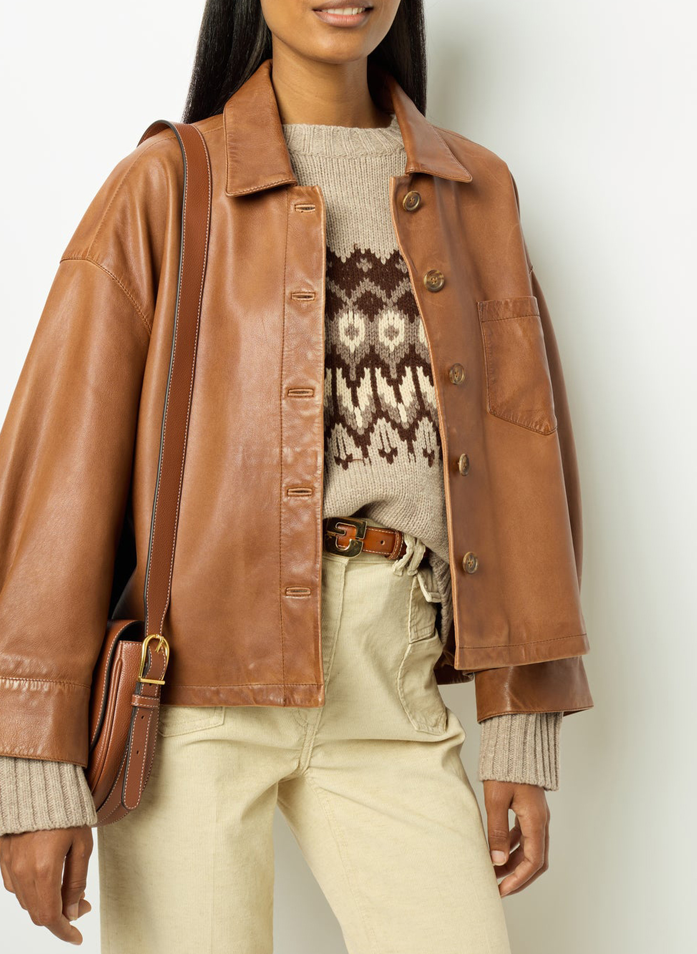 Leather jacket with classic collar GERARD DAREL Brown