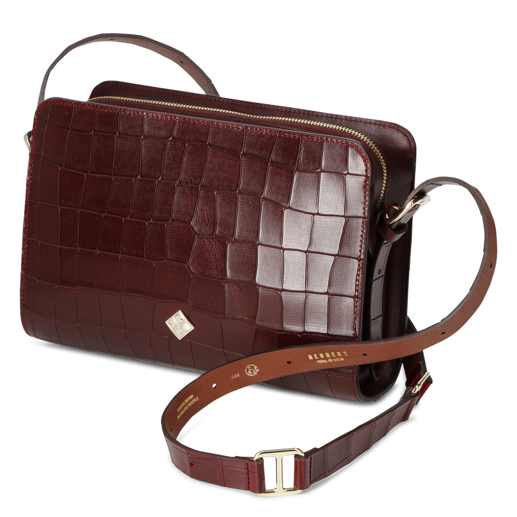 Sac bandoulière jacquard en cuir HERBERT FRERE SOEUR Prune