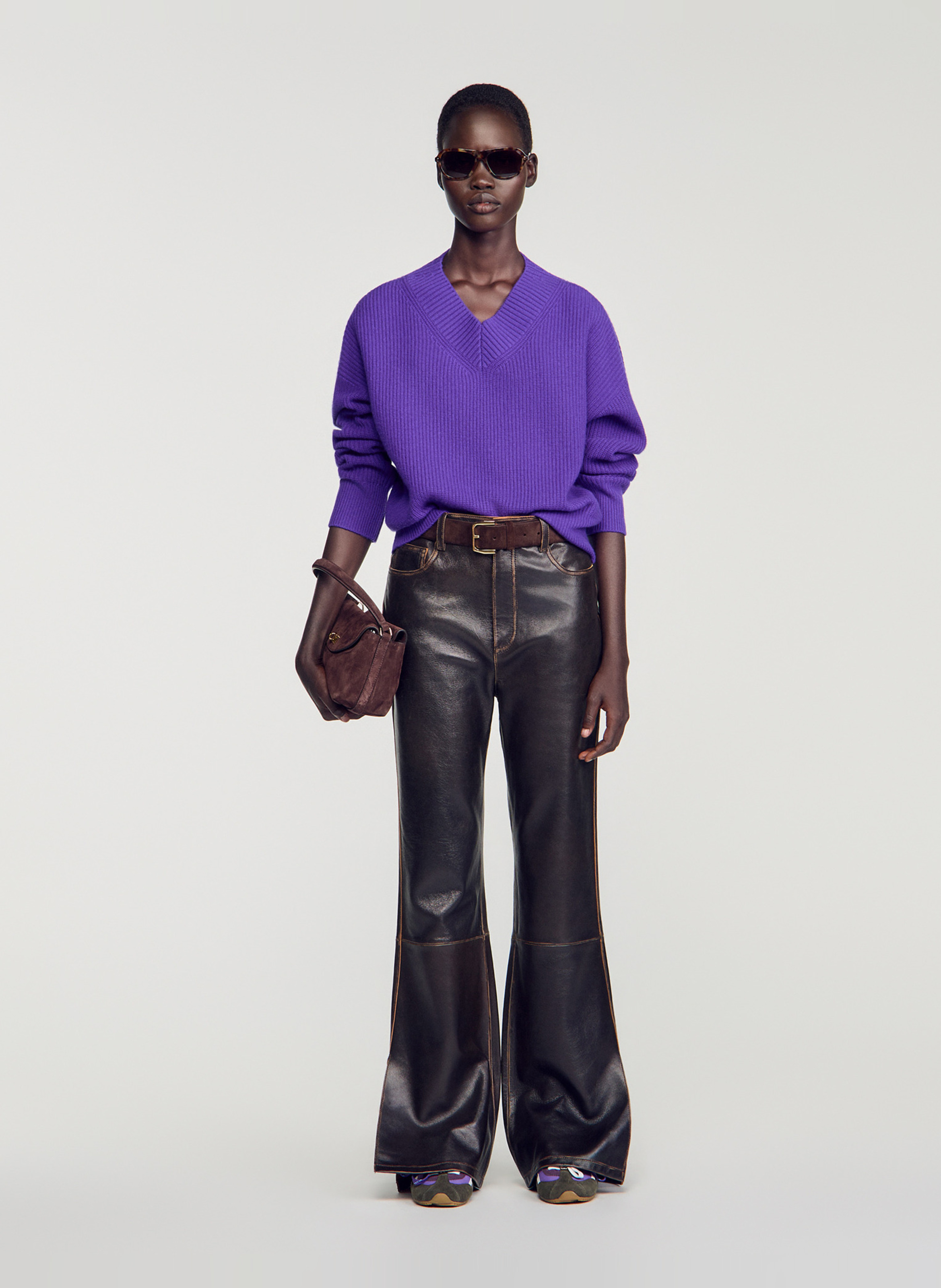 Pull ample col V en laine SANDRO Violet
